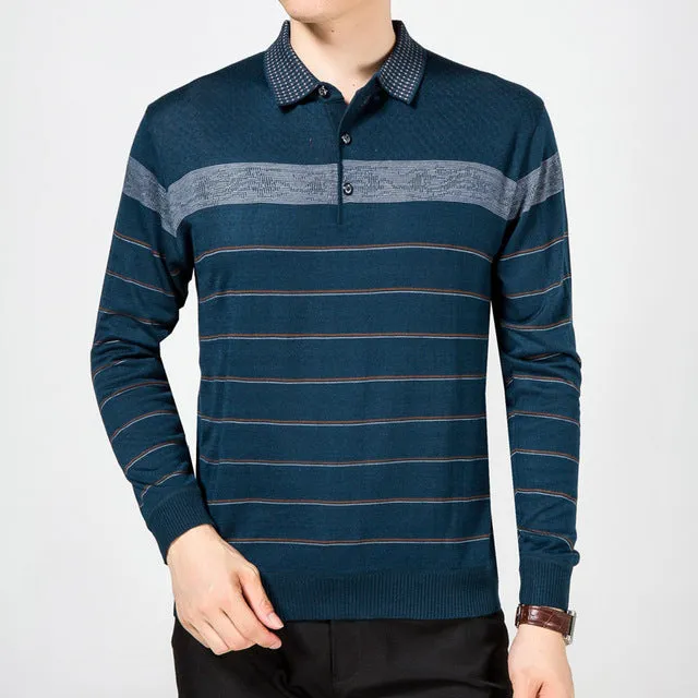 2018 casual long sleeve business mens shirts male striped fashion brand polo shirt designer men tenis polos camisa social 5158