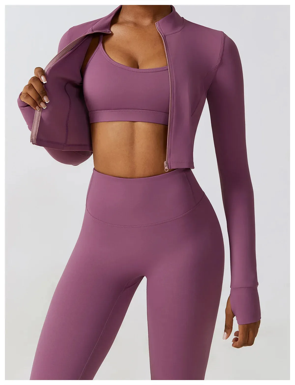 3 Variants Yoga Set Workout Outfits ( Zipper Jacket)