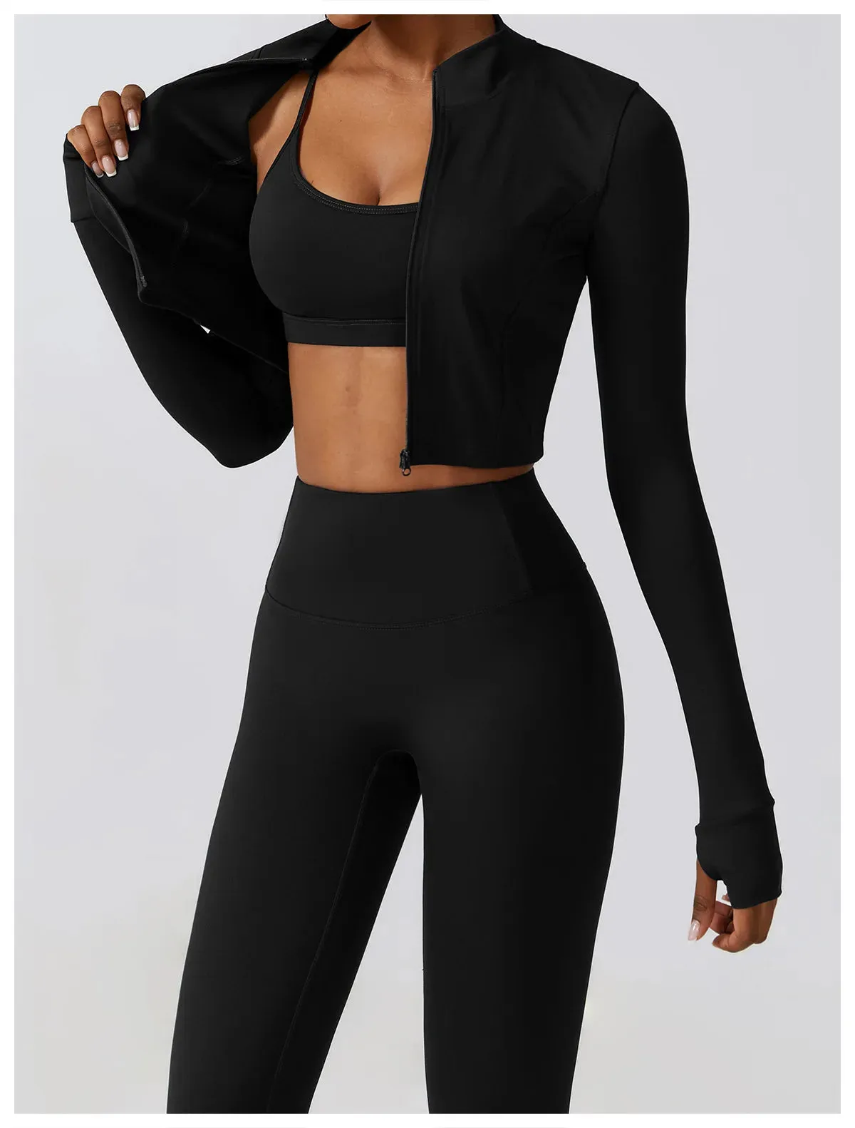3 Variants Yoga Set Workout Outfits ( Zipper Jacket)