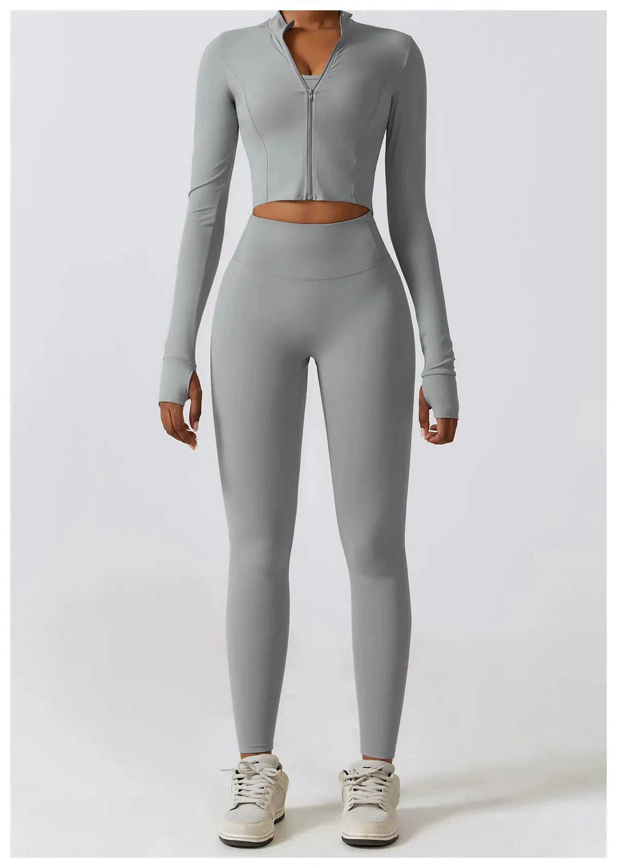 3 Variants Yoga Set Workout Outfits ( Zipper Jacket)