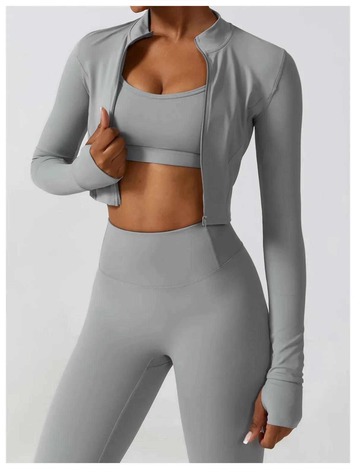 3 Variants Yoga Set Workout Outfits ( Zipper Jacket)