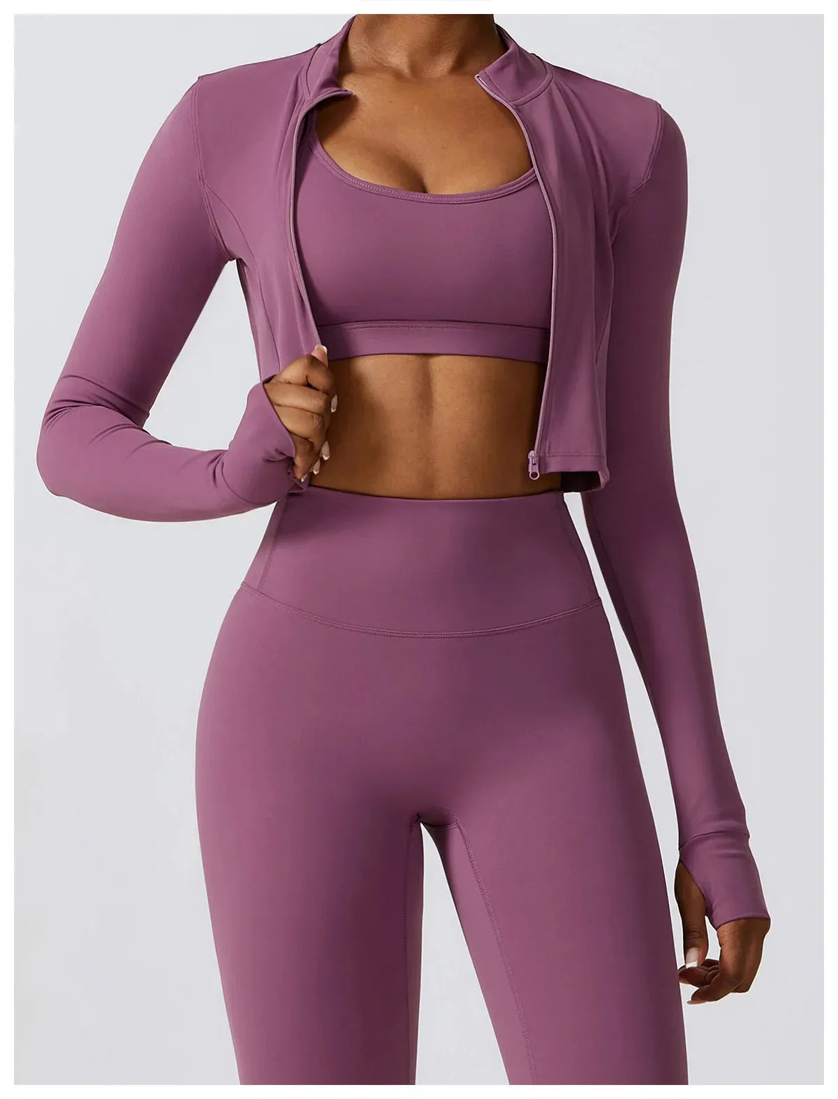3 Variants Yoga Set Workout Outfits ( Zipper Jacket)