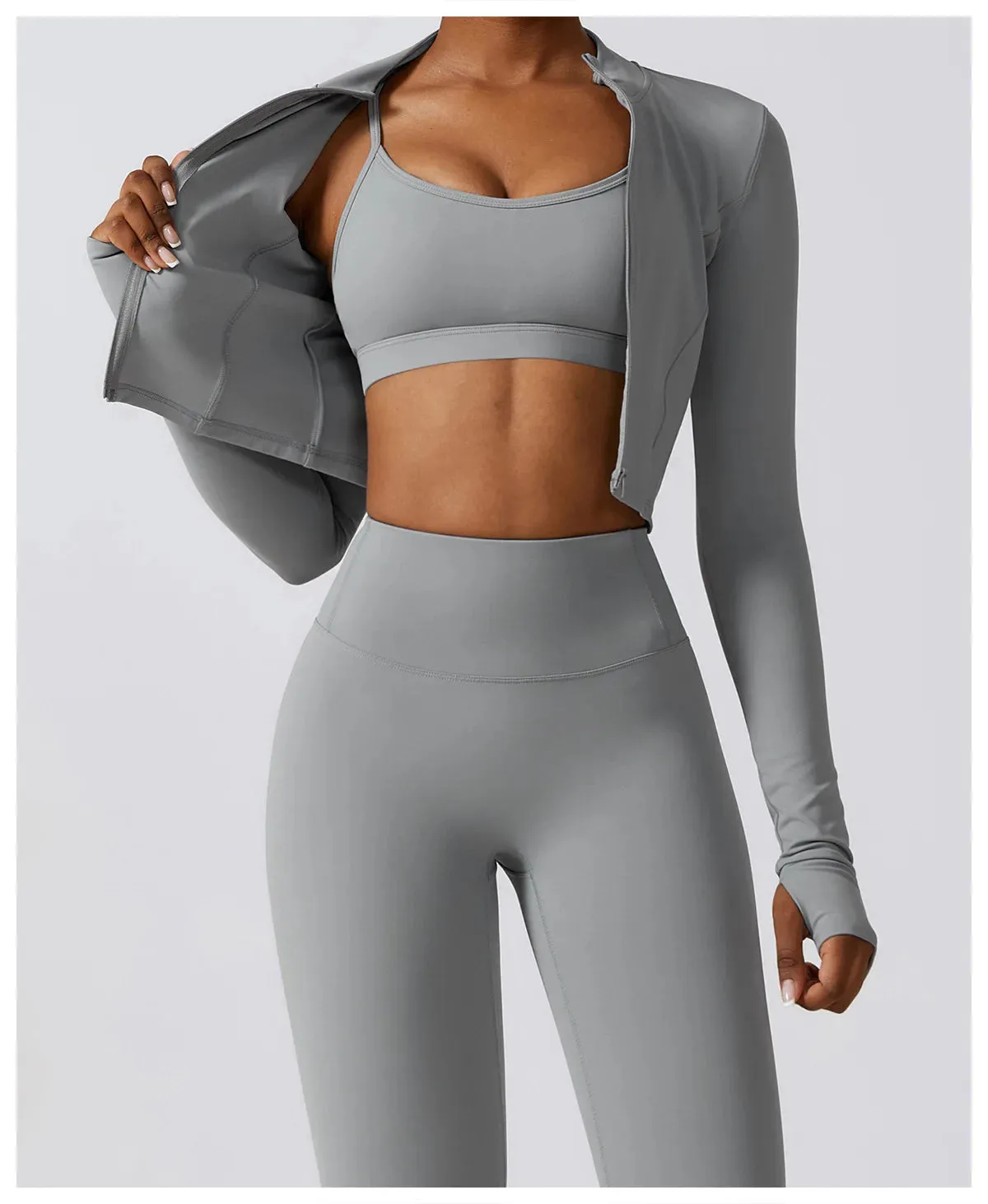 3 Variants Yoga Set Workout Outfits ( Zipper Jacket)