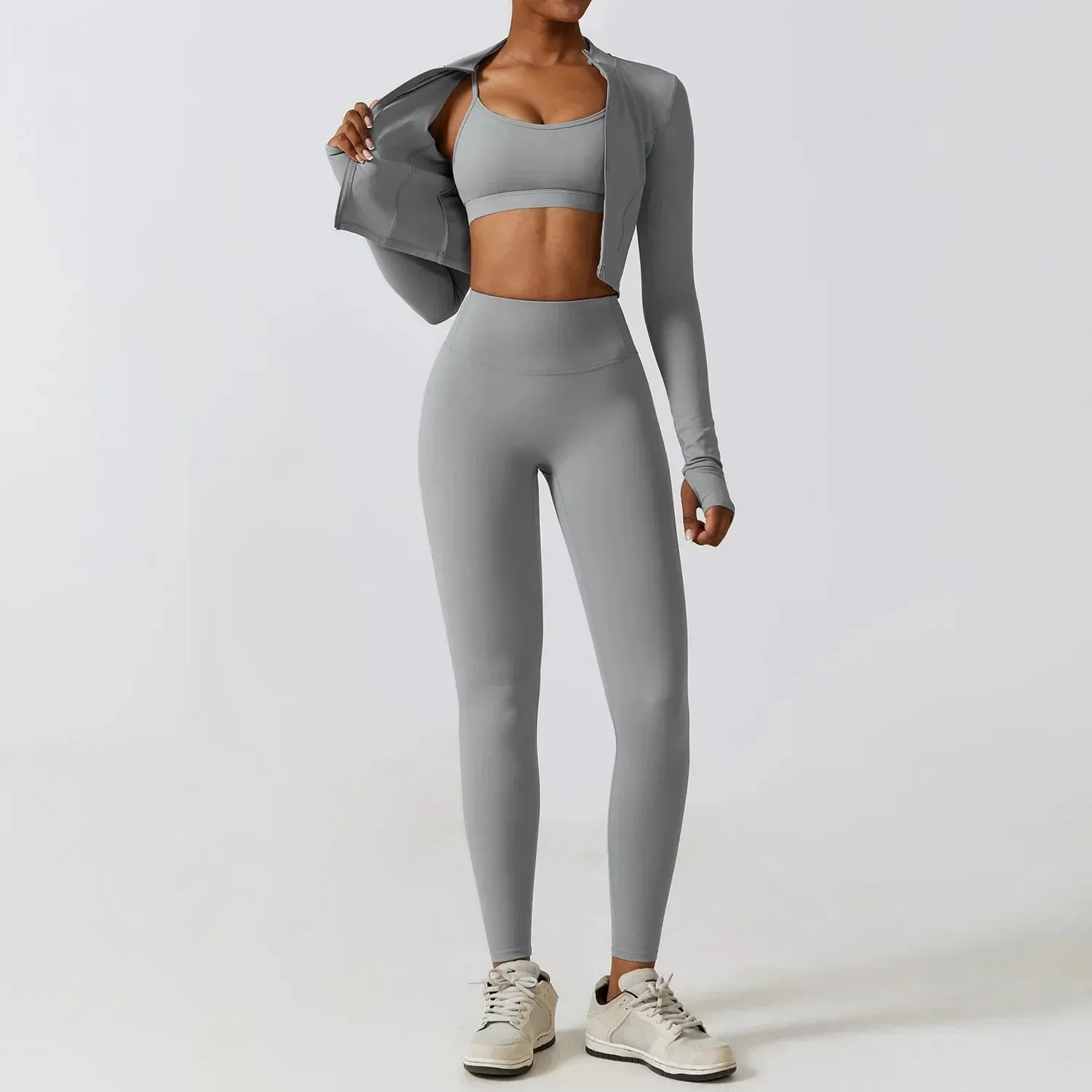 3 Variants Yoga Set Workout Outfits ( Zipper Jacket)