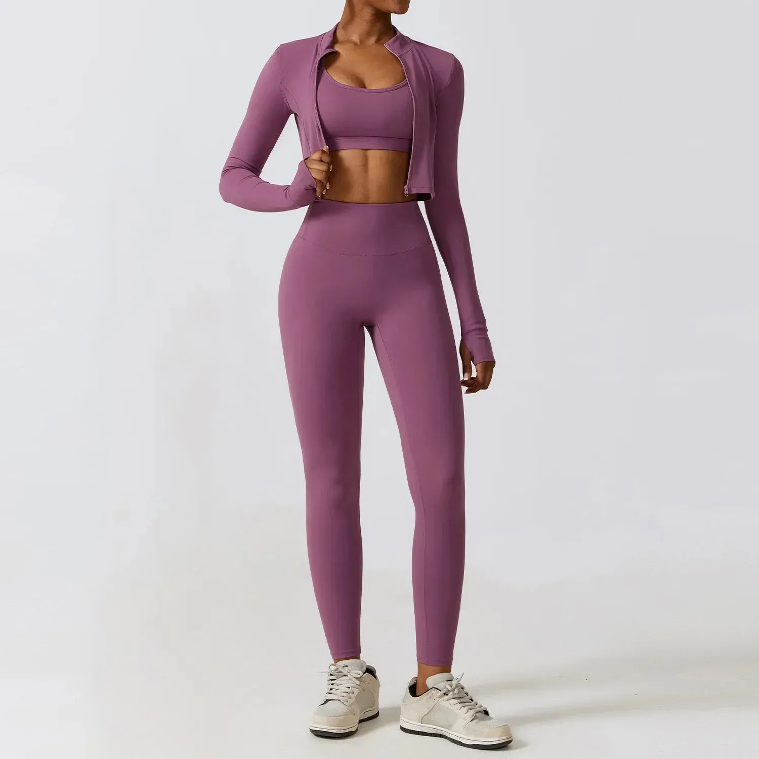 3 Variants Yoga Set Workout Outfits ( Zipper Jacket)