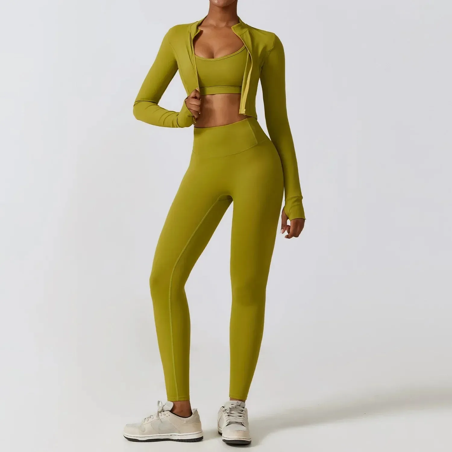 3 Variants Yoga Set Workout Outfits ( Zipper Jacket)
