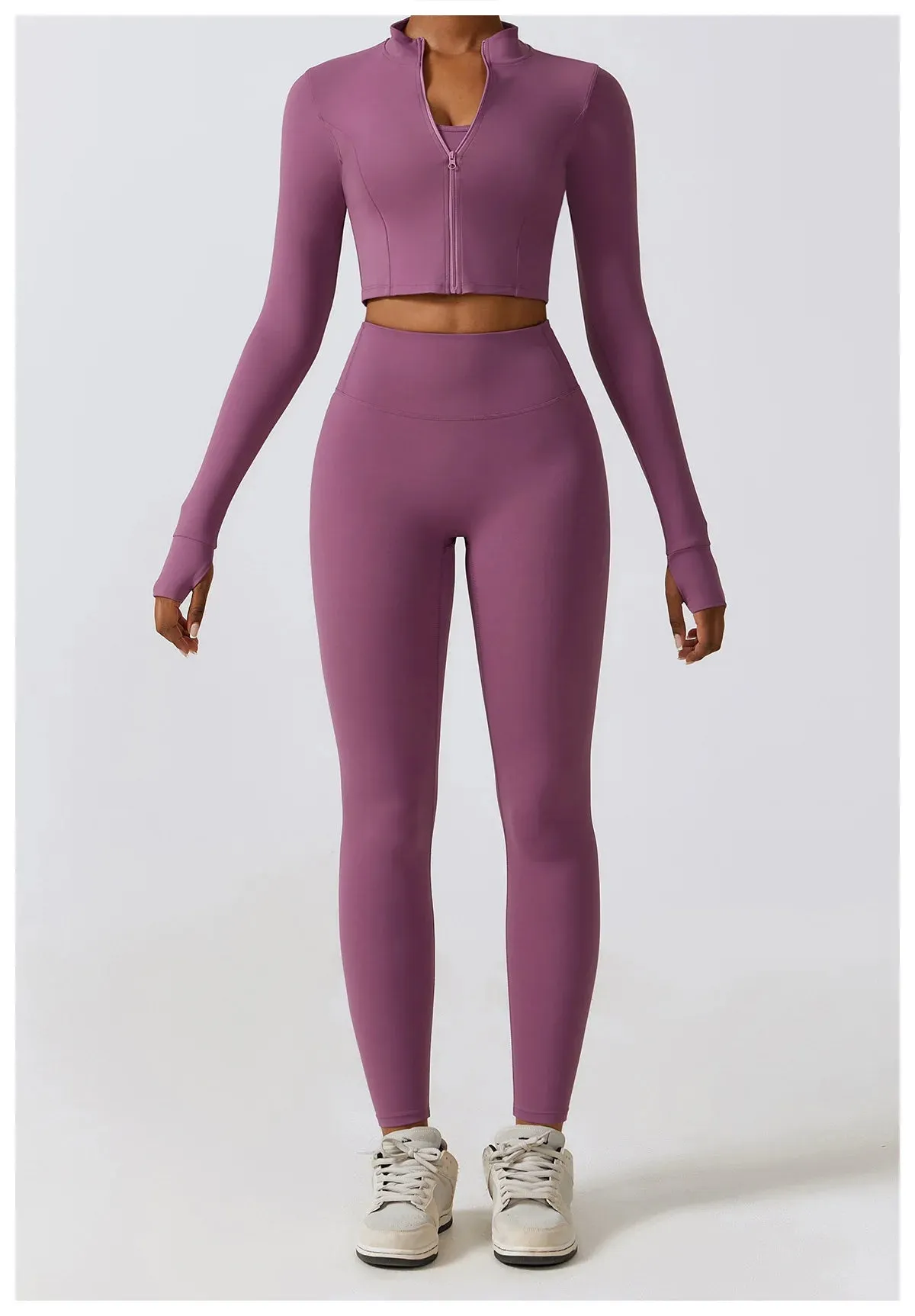 3 Variants Yoga Set Workout Outfits ( Zipper Jacket)