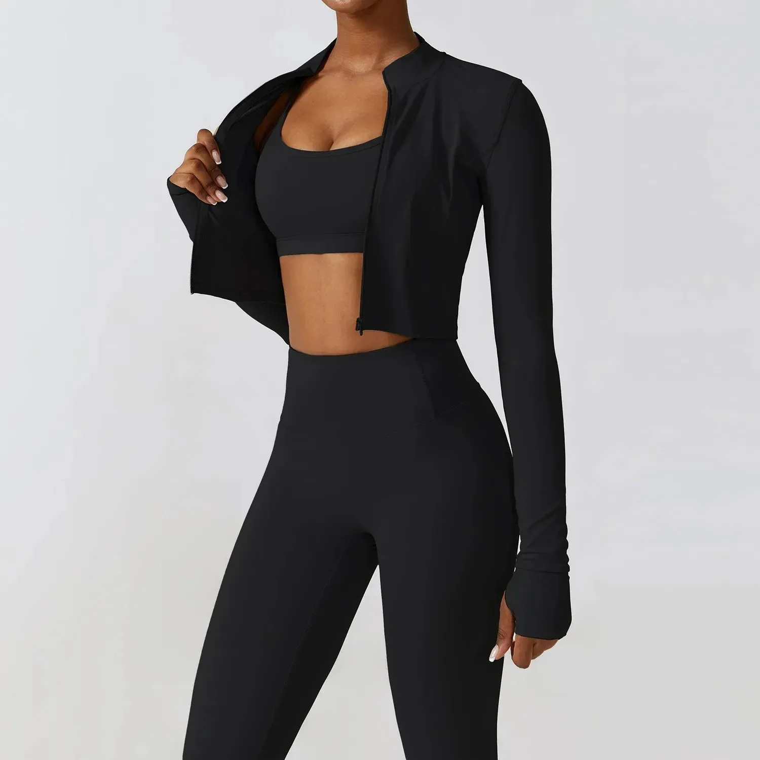 3 Variants Yoga Set Workout Outfits ( Zipper Jacket)