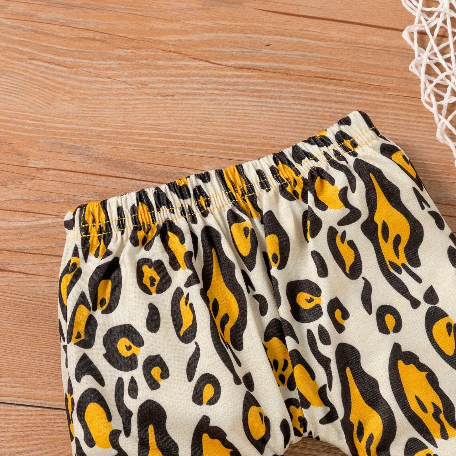 3PCS Baby Girls Outfit  Solid Ruffle T-shirt Tops  Leopard Pants Outfit