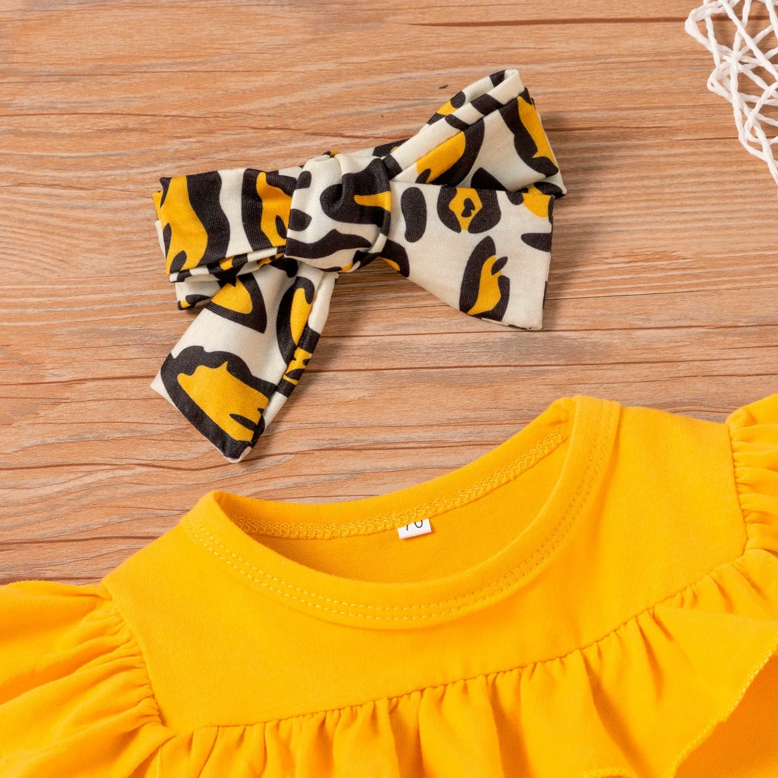 3PCS Baby Girls Outfit  Solid Ruffle T-shirt Tops  Leopard Pants Outfit