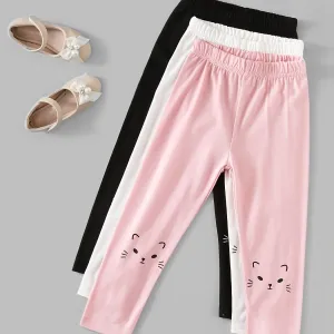 3pcs Girls Cute Cat Print Leggings Set