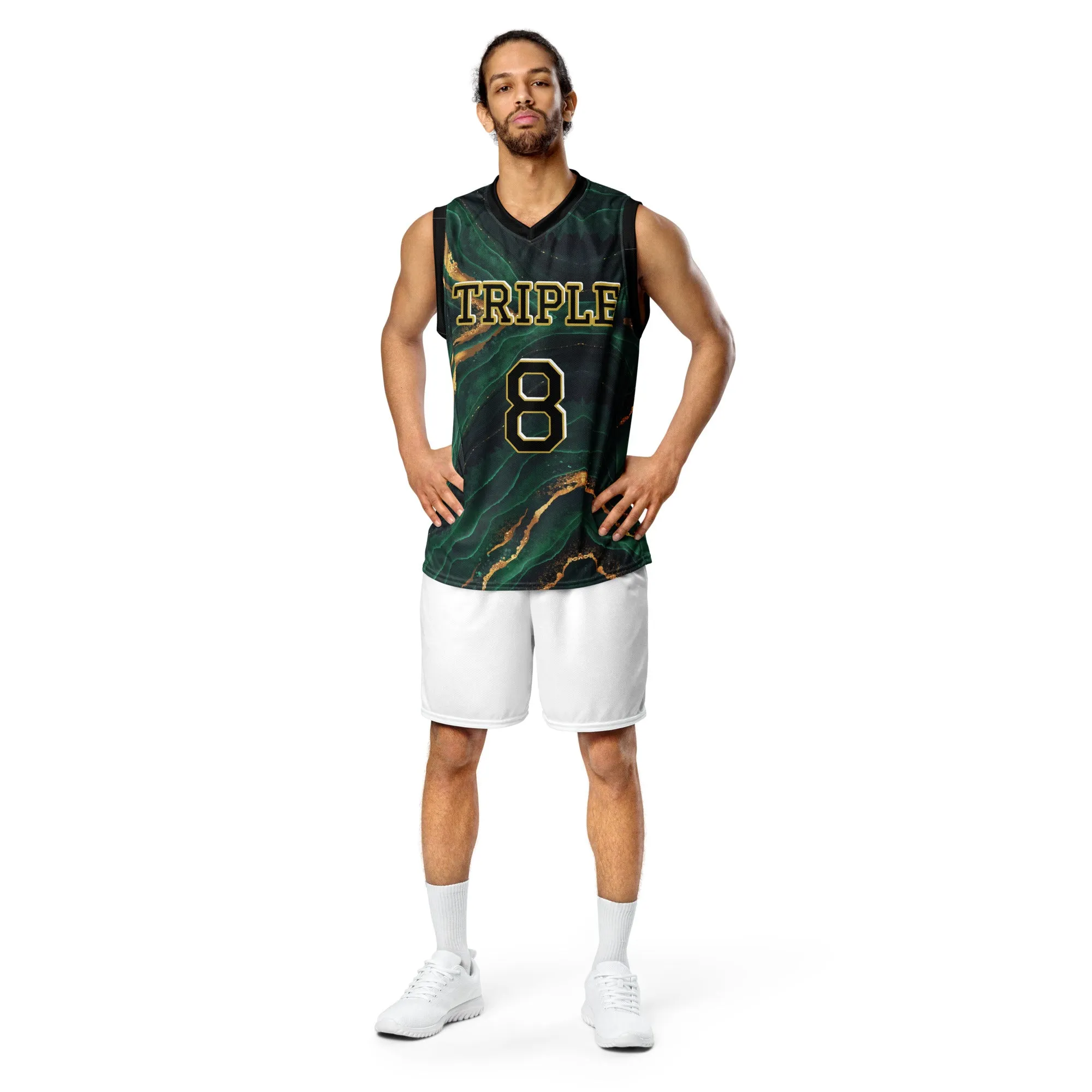 8xquiZit Collection T8T Emerald Green N Gold Marble Unisex Basketball Jersey
