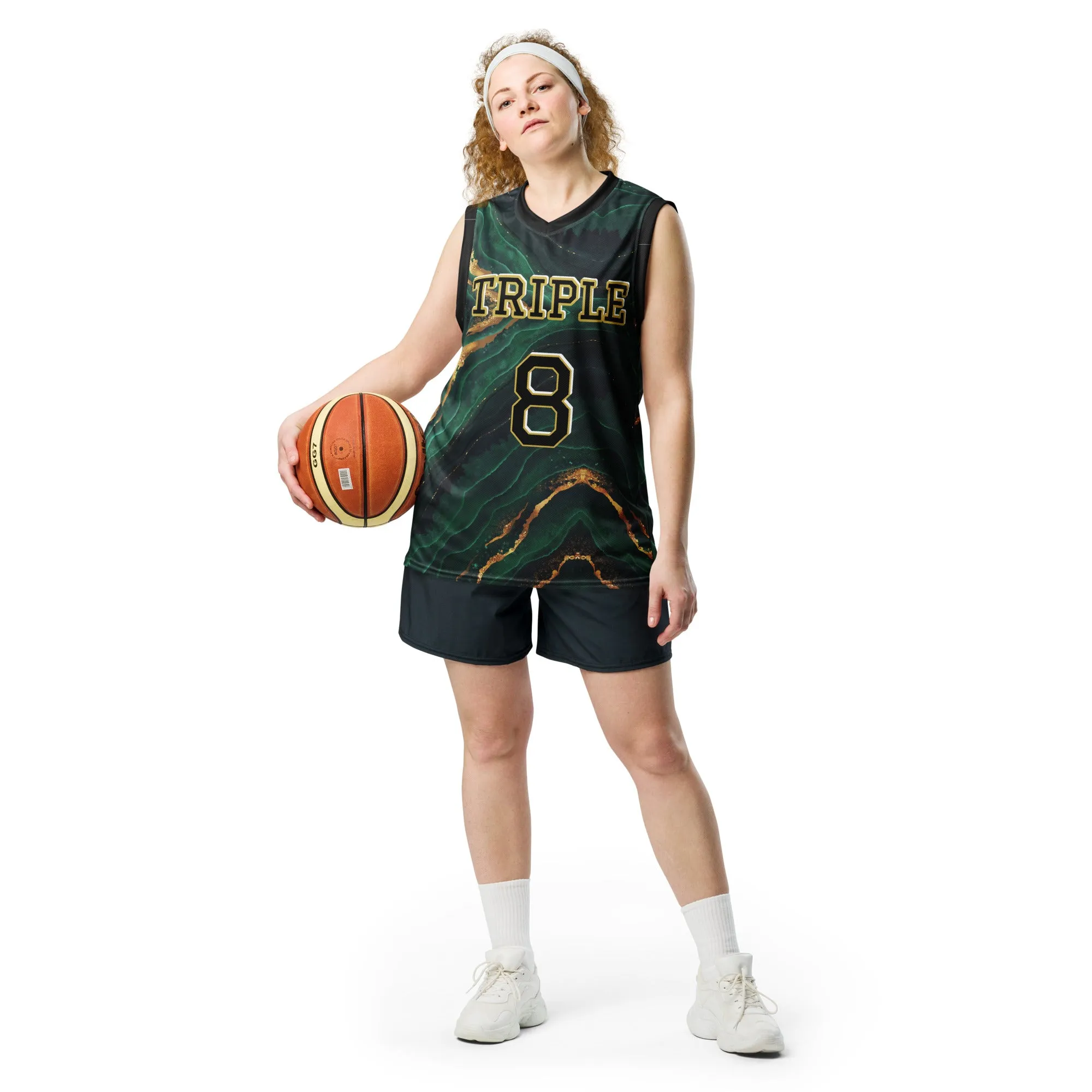 8xquiZit Collection T8T Emerald Green N Gold Marble Unisex Basketball Jersey