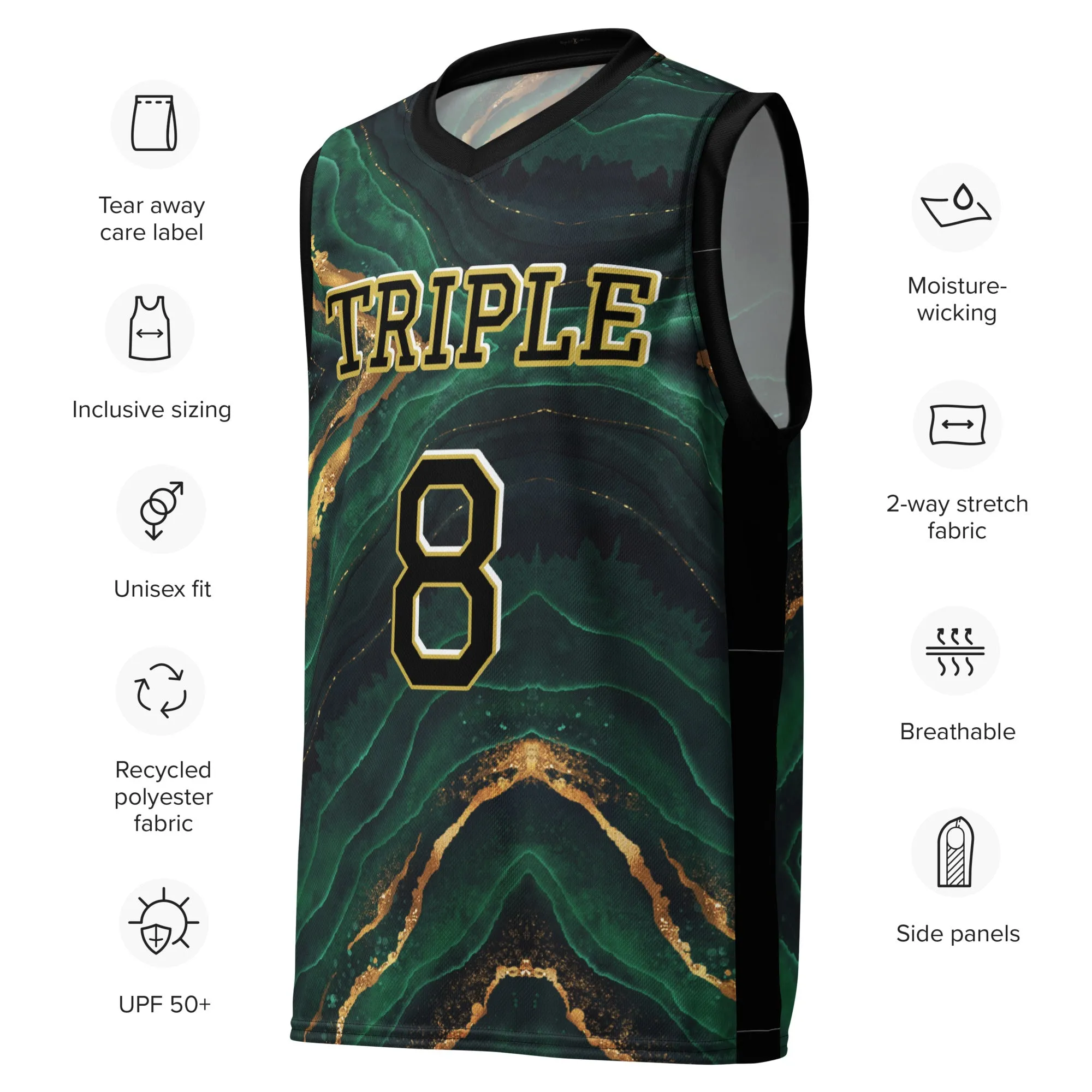 8xquiZit Collection T8T Emerald Green N Gold Marble Unisex Basketball Jersey