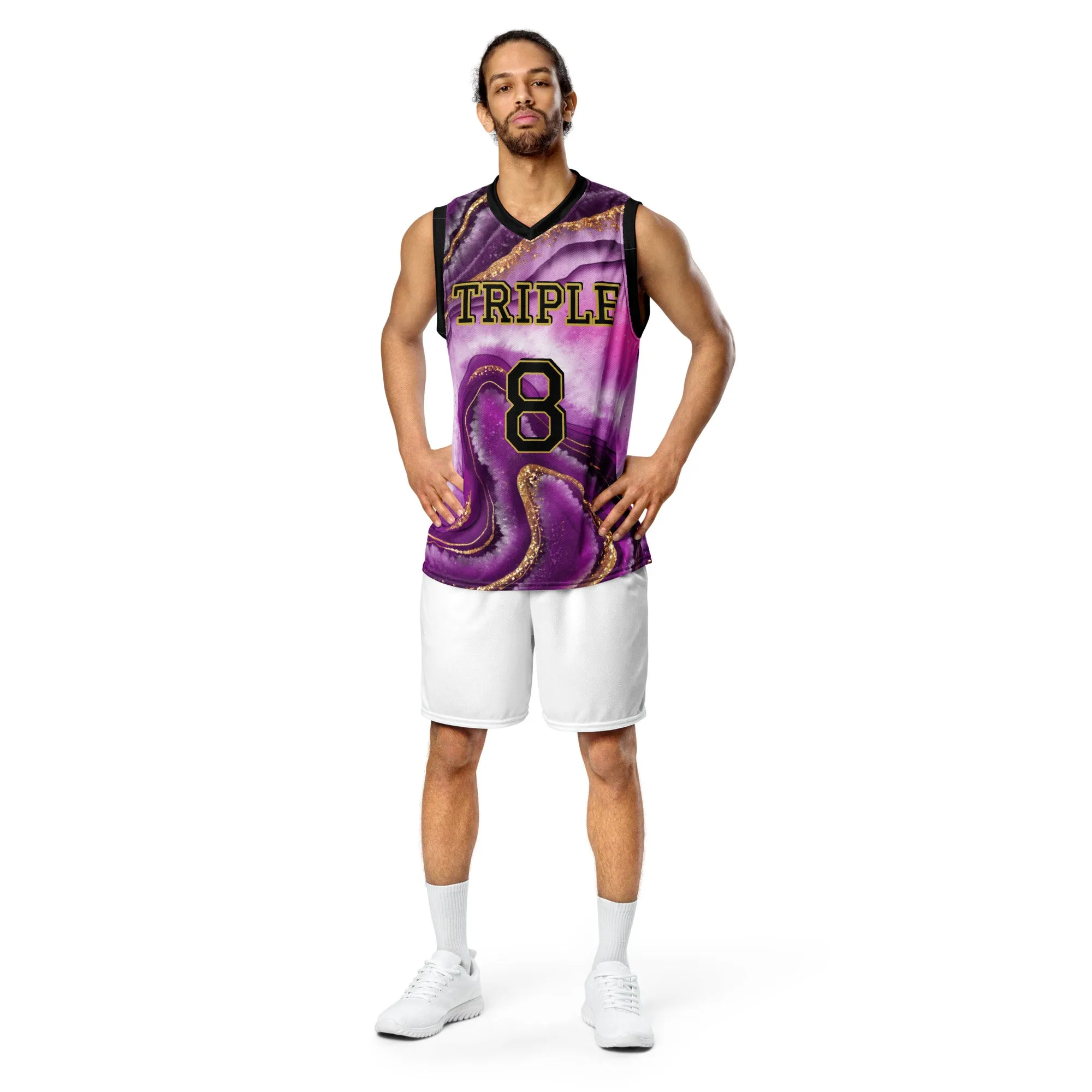 8xquiZit Collection T8T Royal Purple N Gold Marble  Unisex Basketball Jersey