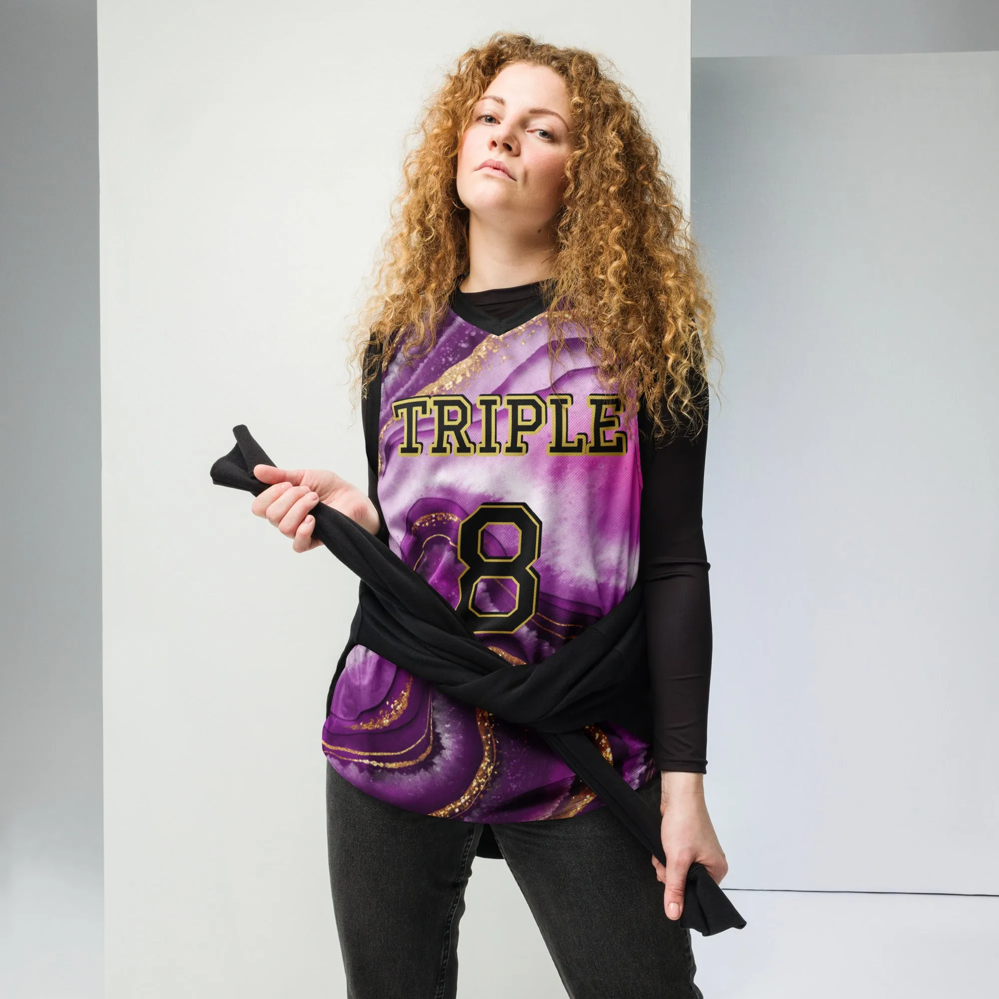 8xquiZit Collection T8T Royal Purple N Gold Marble  Unisex Basketball Jersey