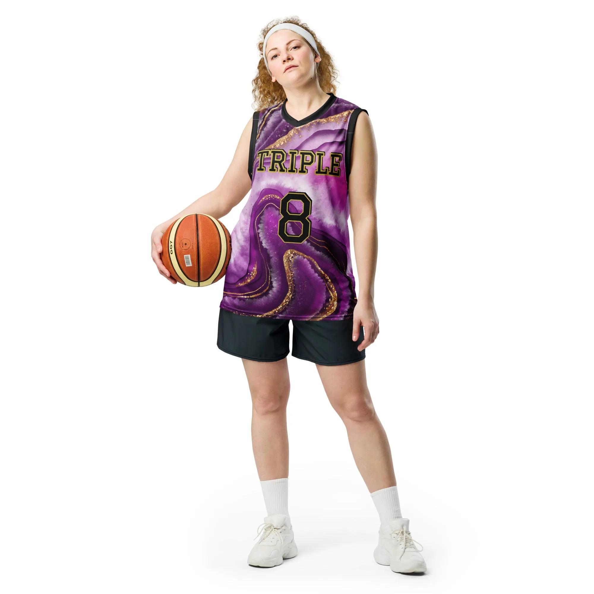 8xquiZit Collection T8T Royal Purple N Gold Marble  Unisex Basketball Jersey