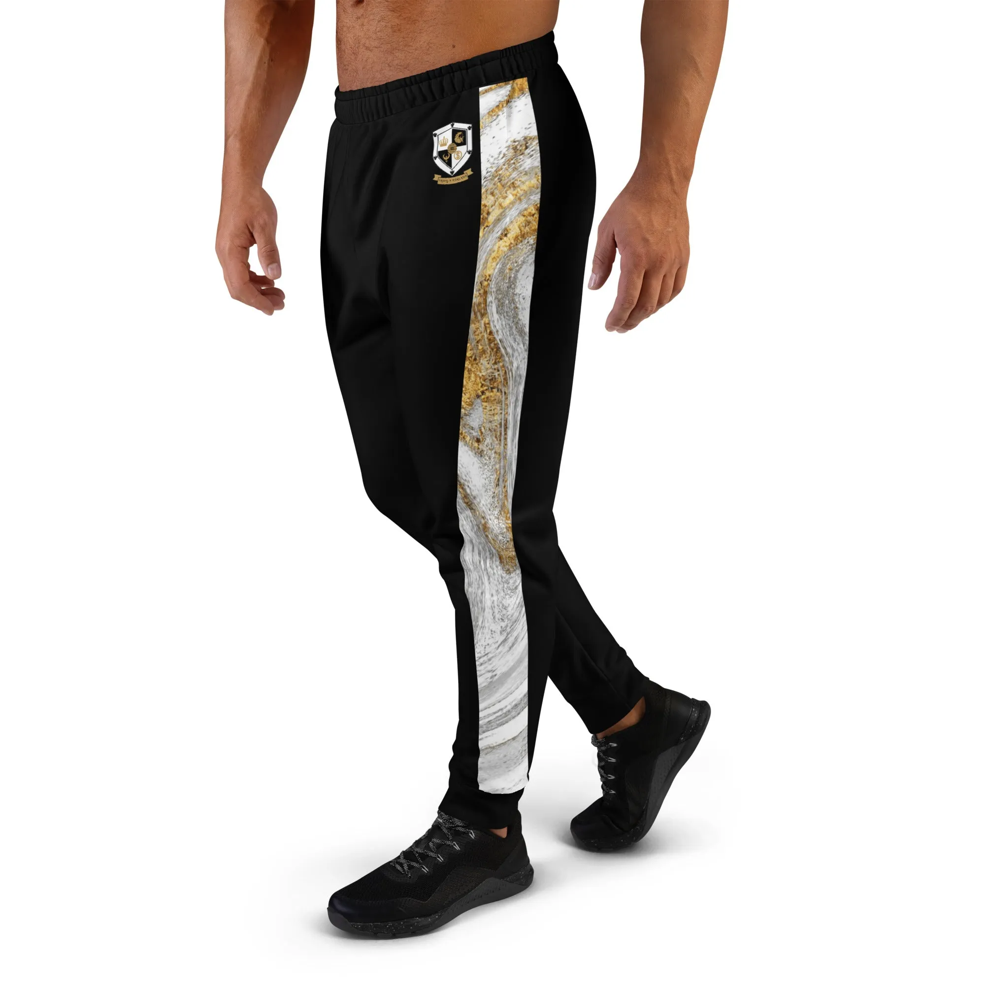 8xquiZit Collection T8T White Marble Men's Joggers - Black