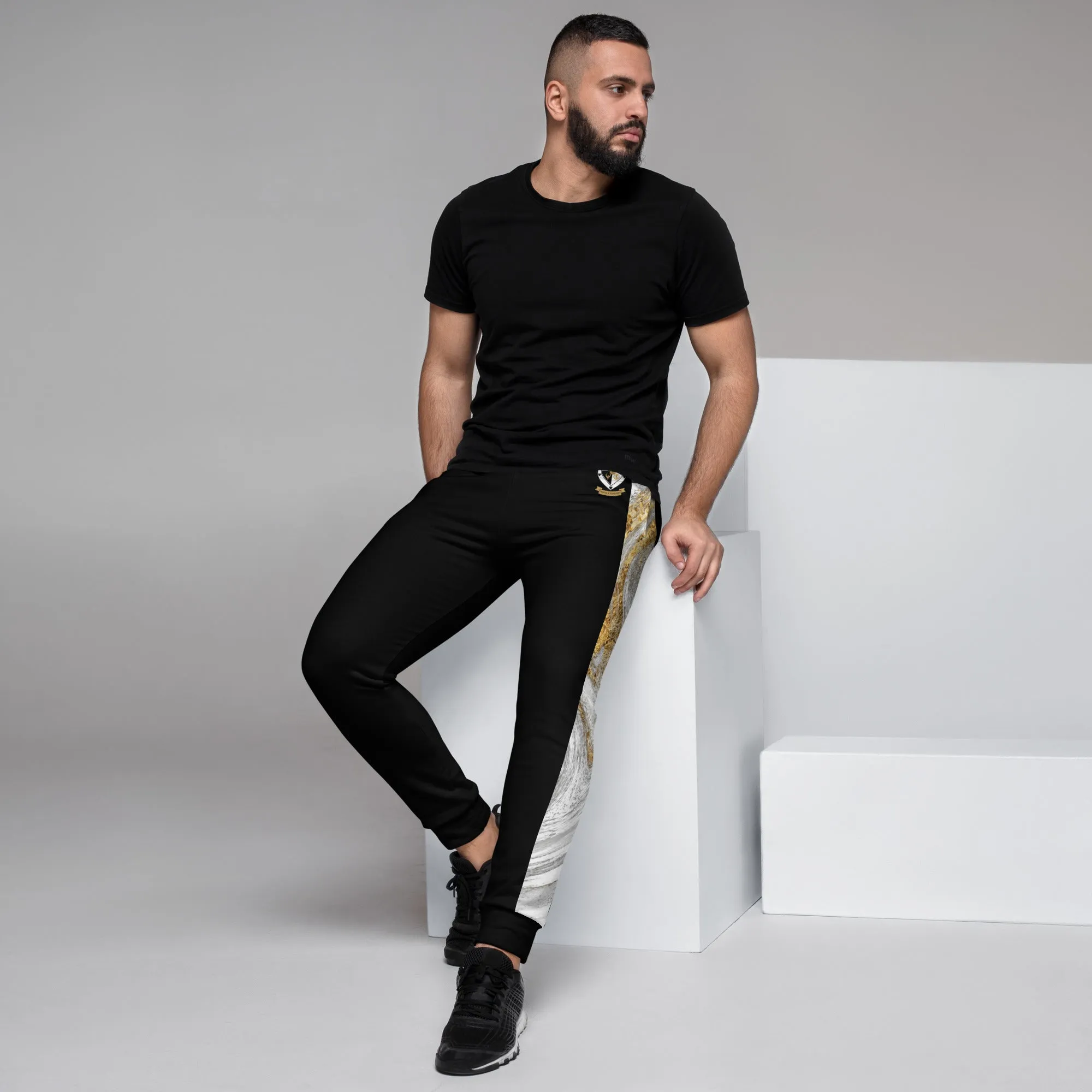 8xquiZit Collection T8T White Marble Men's Joggers - Black
