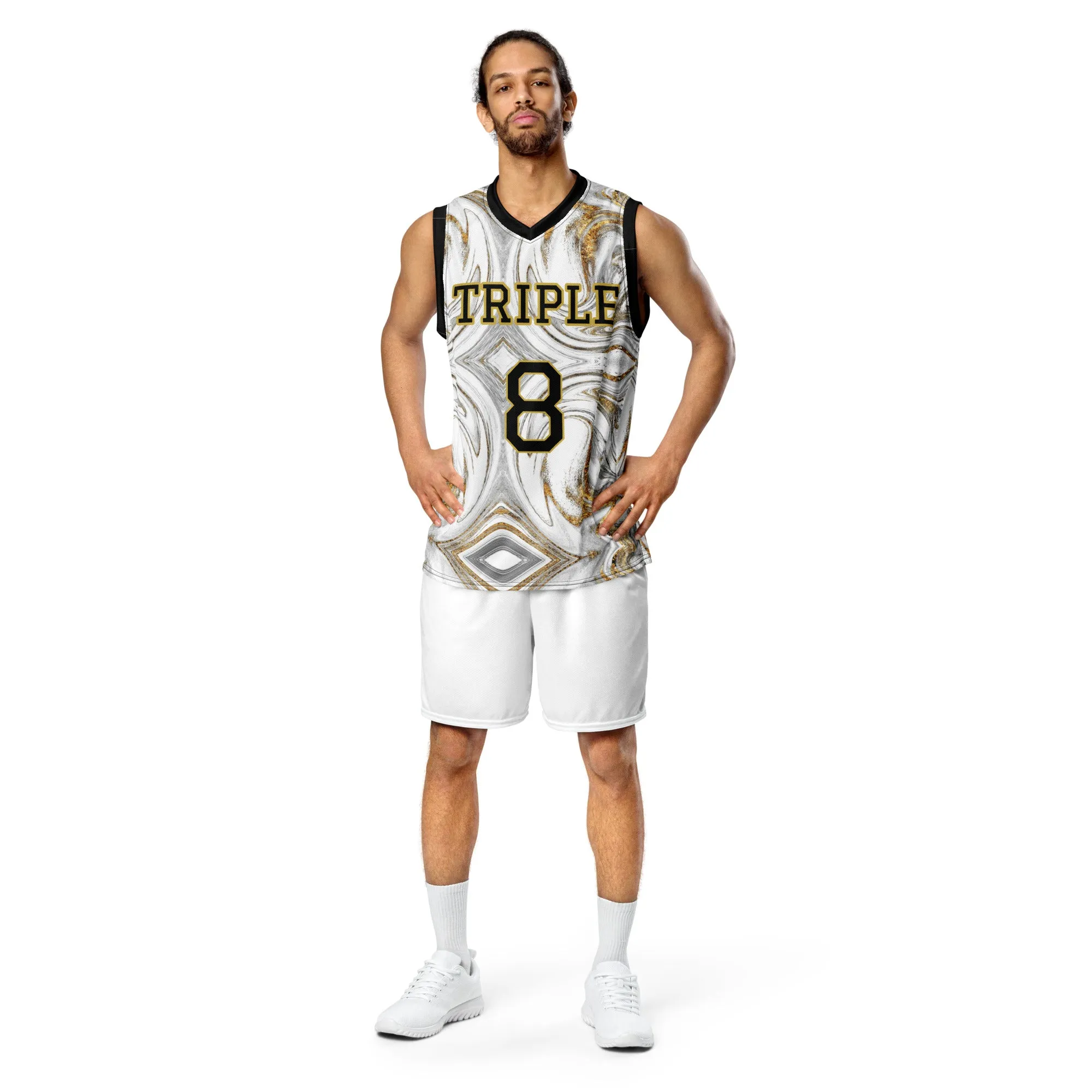 8xquiZit Collection - White N Gold Marble Unisex Basketball Jersey