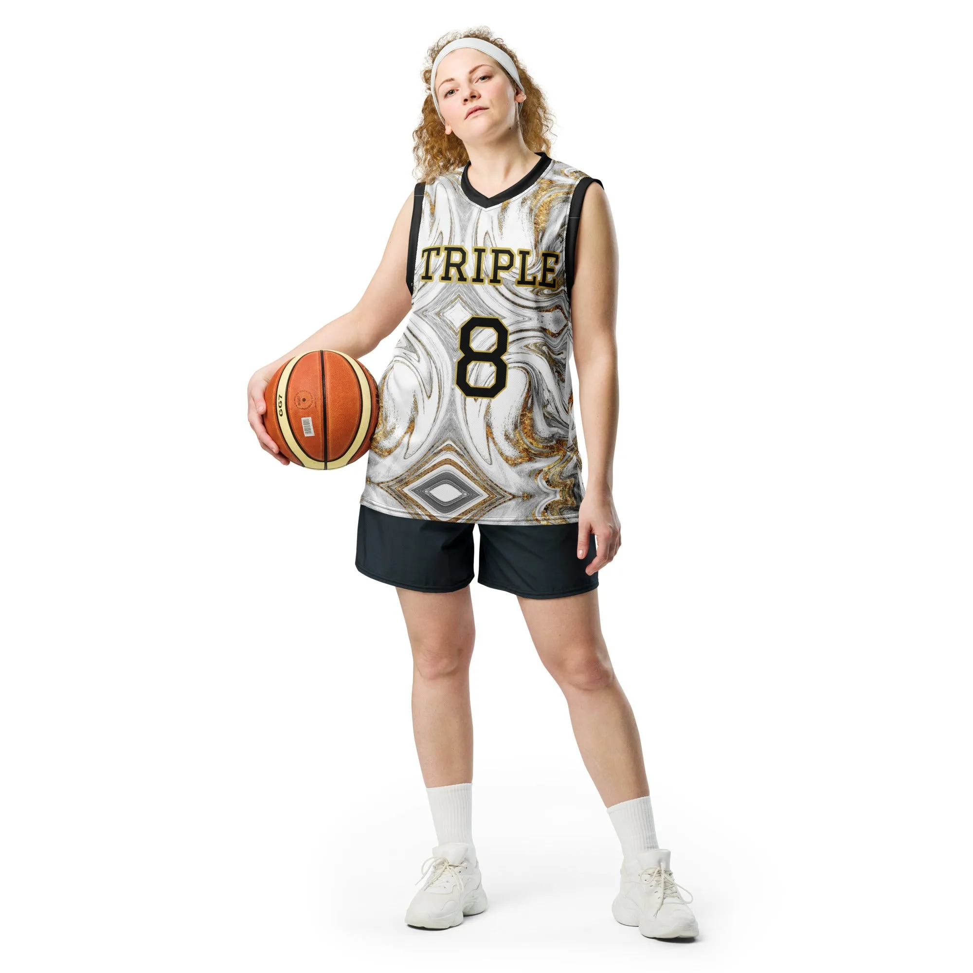 8xquiZit Collection - White N Gold Marble Unisex Basketball Jersey