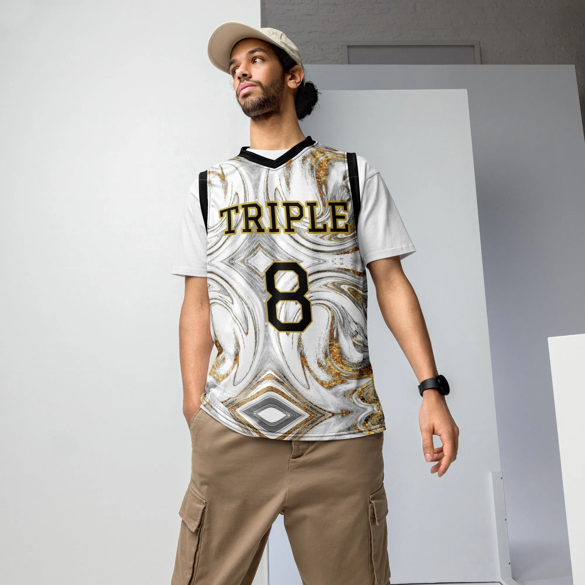 8xquiZit Collection - White N Gold Marble Unisex Basketball Jersey
