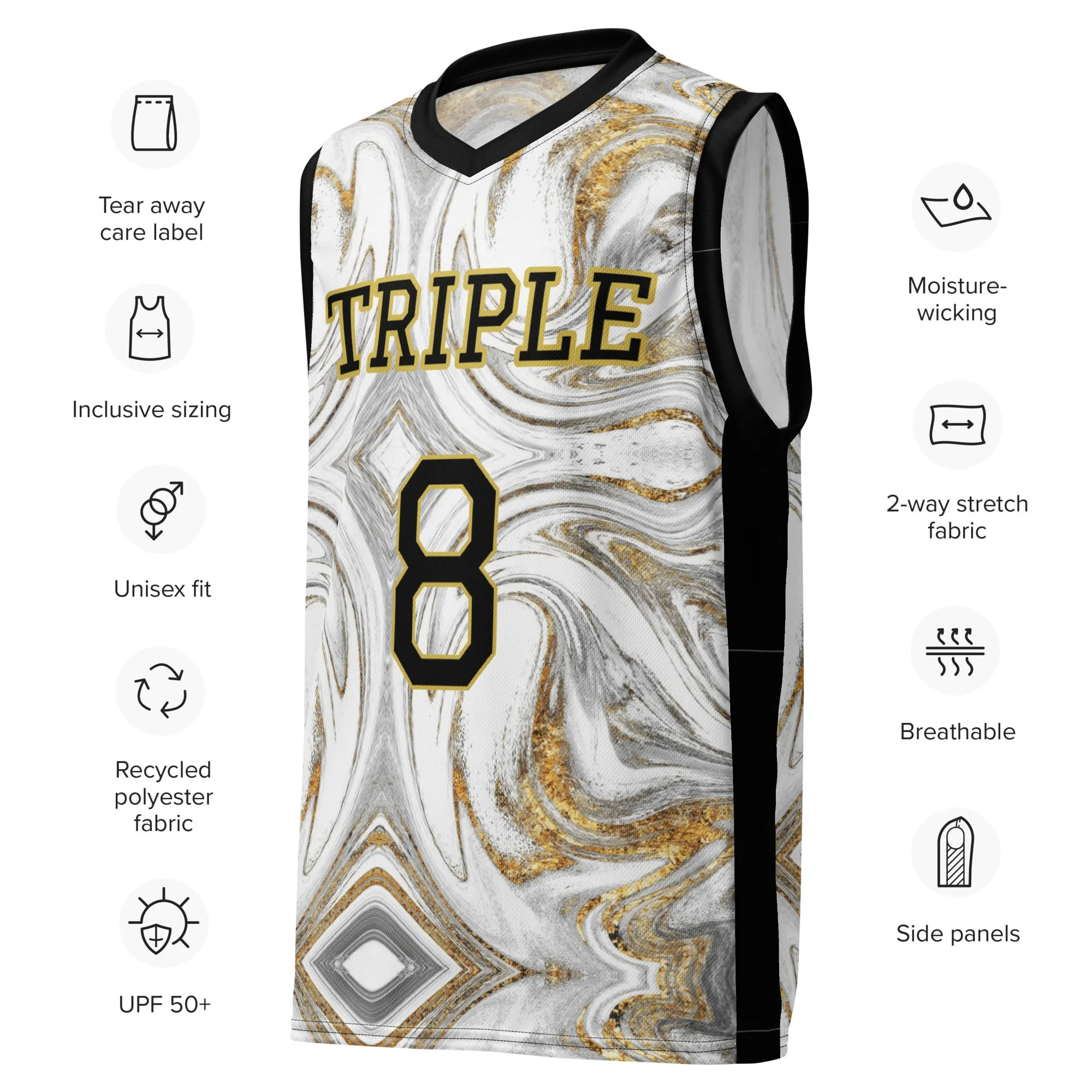 8xquiZit Collection - White N Gold Marble Unisex Basketball Jersey