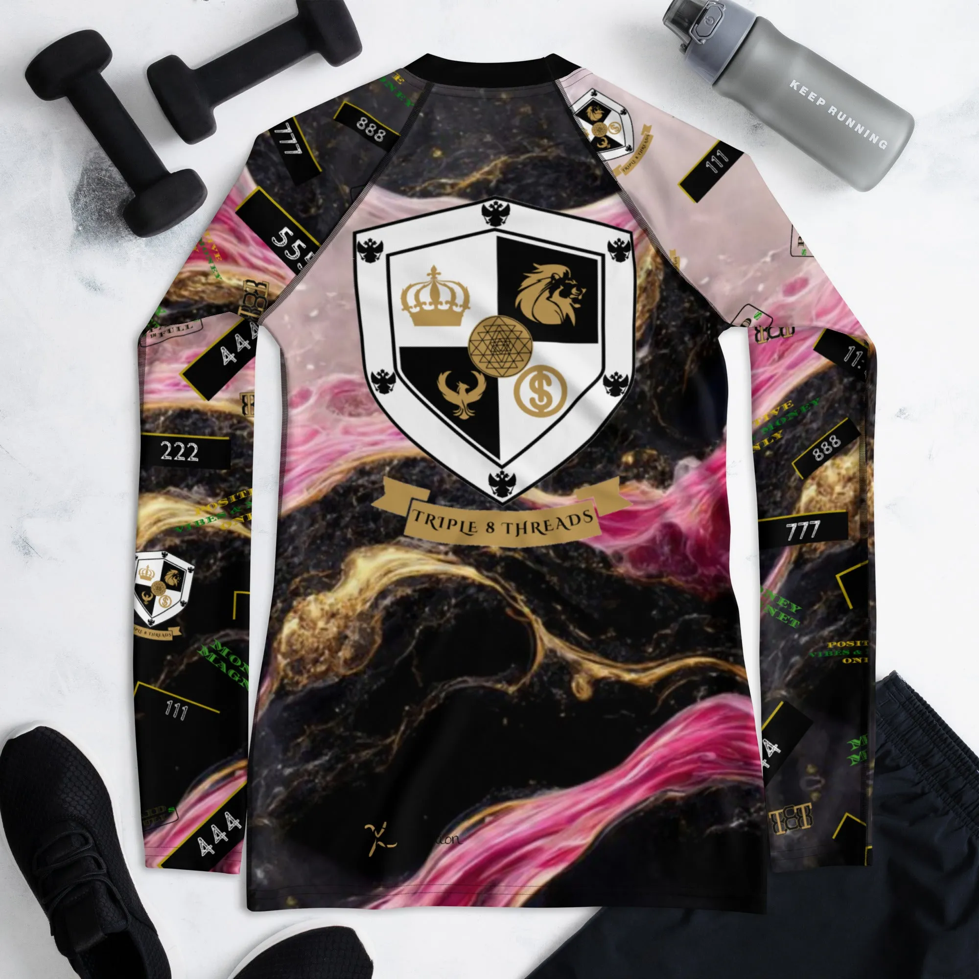 8xquiZit Collection - Women's Manifestation Pynk, Black, N Gold Marble Long Sleeve Activewear