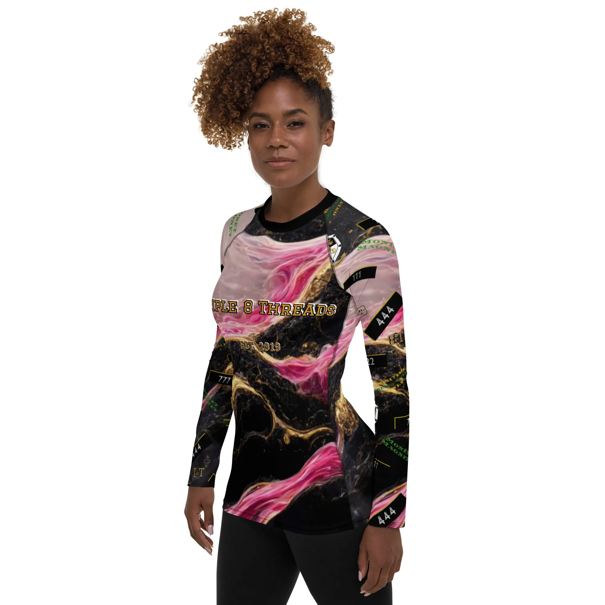 8xquiZit Collection - Women's Manifestation Pynk, Black, N Gold Marble Long Sleeve Activewear