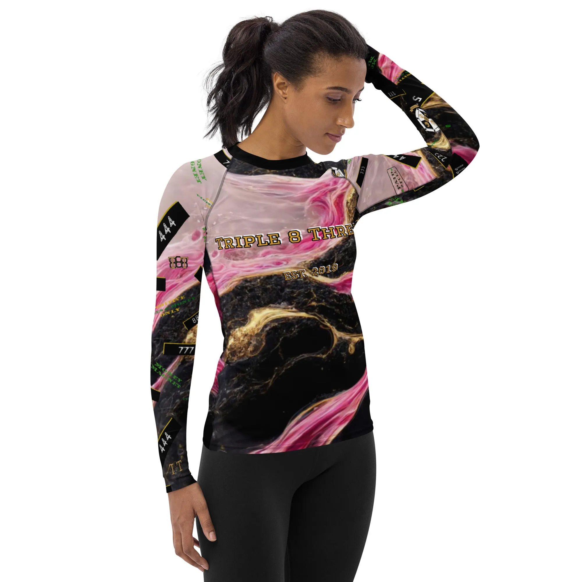 8xquiZit Collection - Women's Manifestation Pynk, Black, N Gold Marble Long Sleeve Activewear