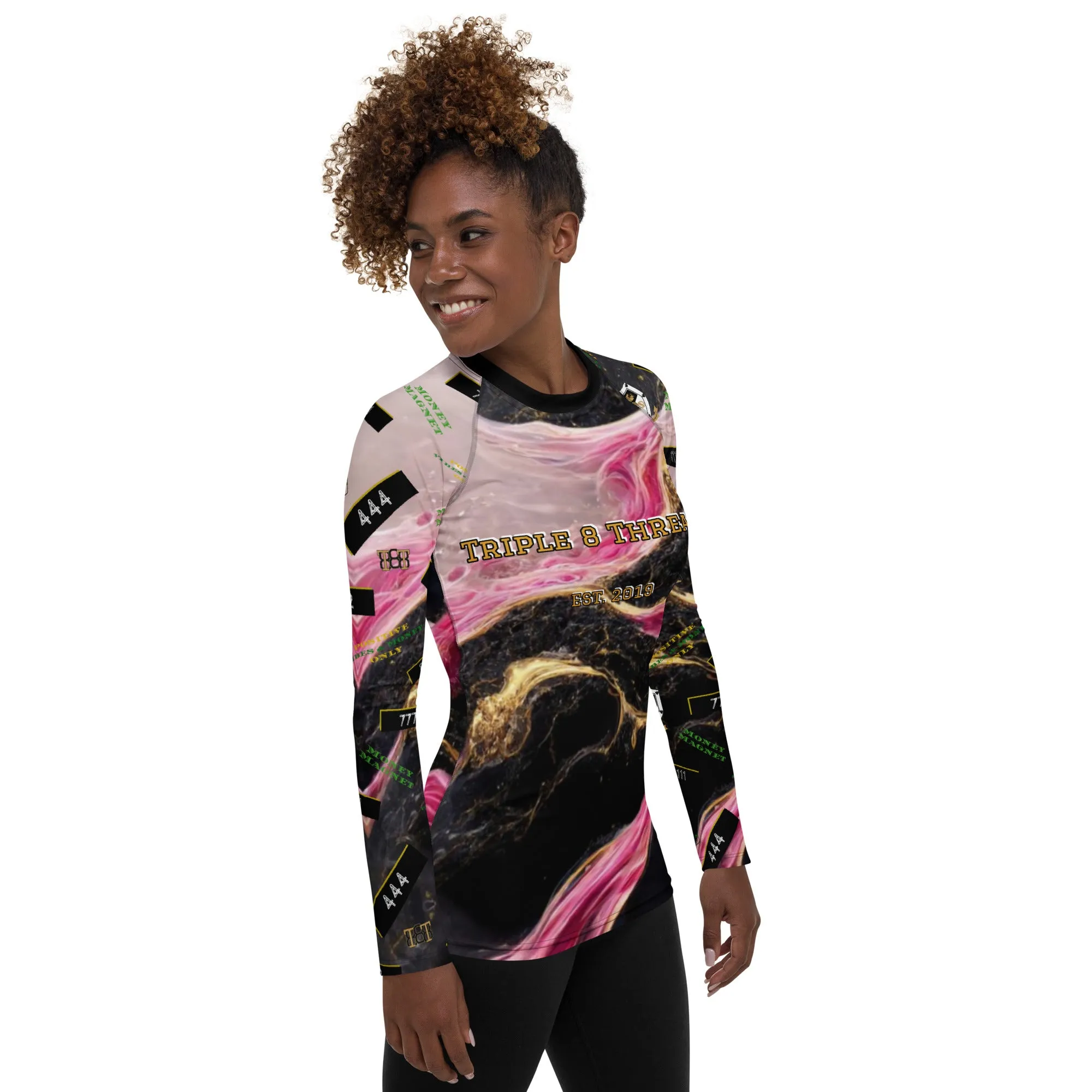 8xquiZit Collection - Women's Manifestation Pynk, Black, N Gold Marble Long Sleeve Activewear