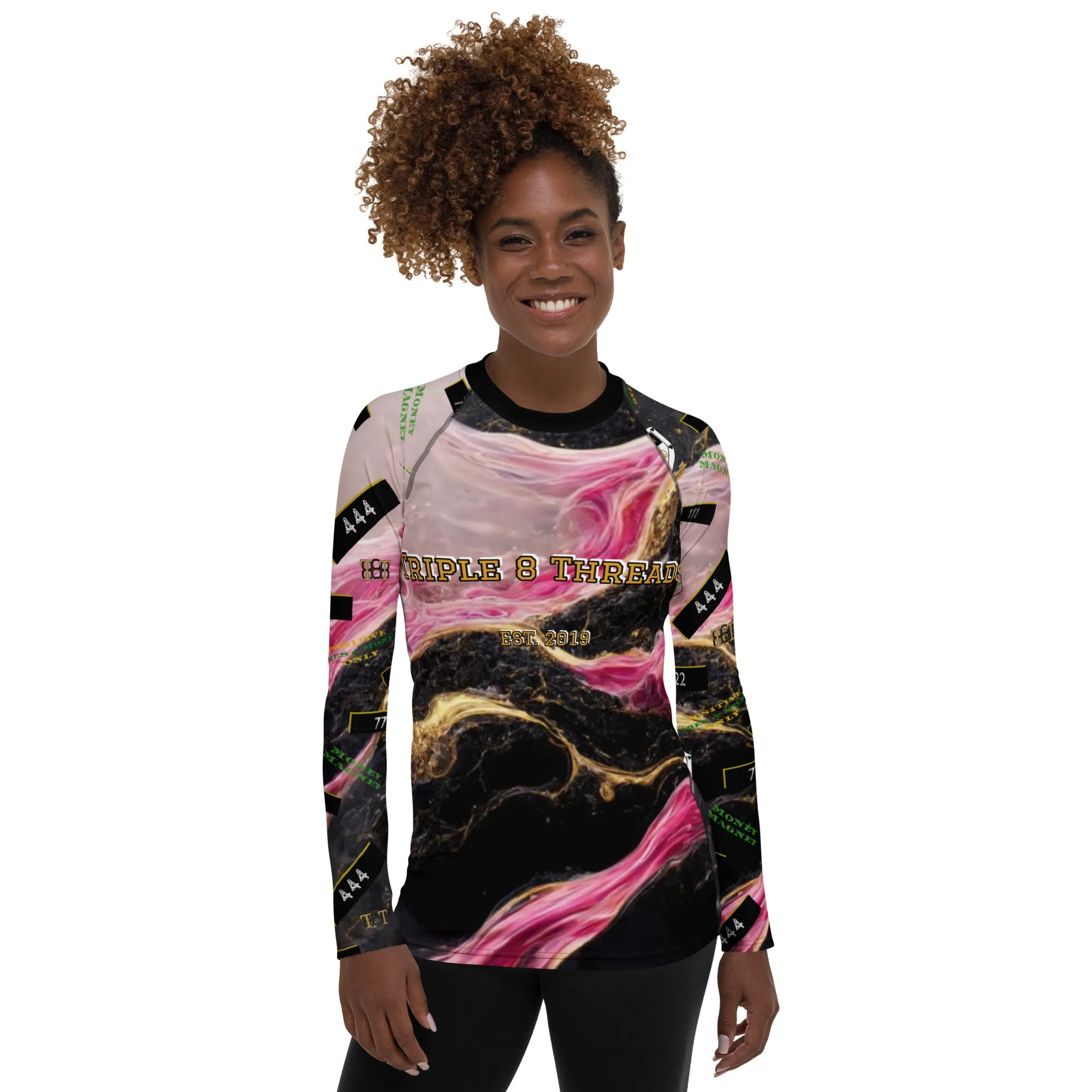 8xquiZit Collection - Women's Manifestation Pynk, Black, N Gold Marble Long Sleeve Activewear
