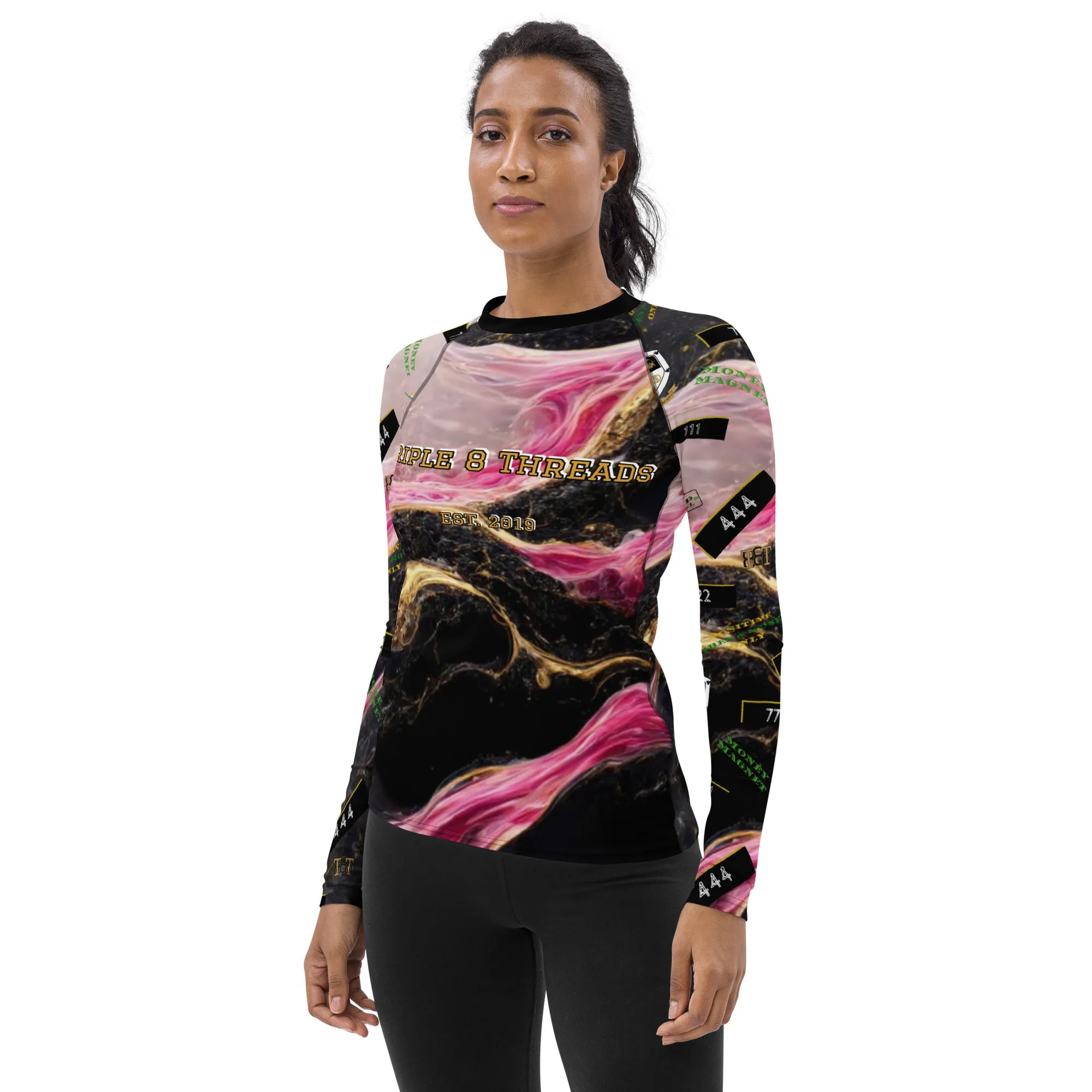 8xquiZit Collection - Women's Manifestation Pynk, Black, N Gold Marble Long Sleeve Activewear