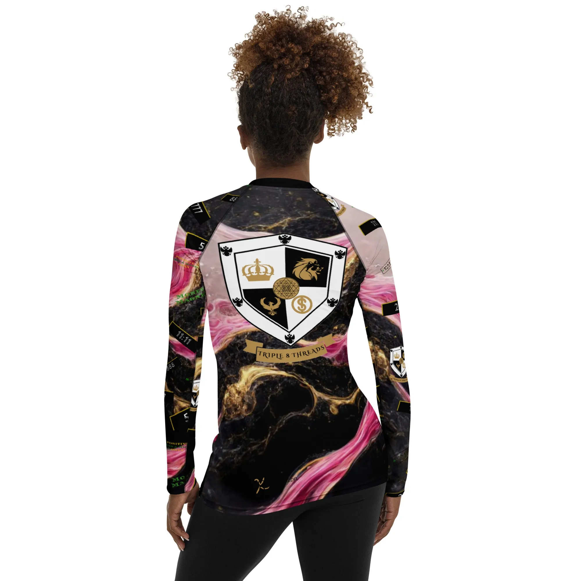 8xquiZit Collection - Women's Manifestation Pynk, Black, N Gold Marble Long Sleeve Activewear