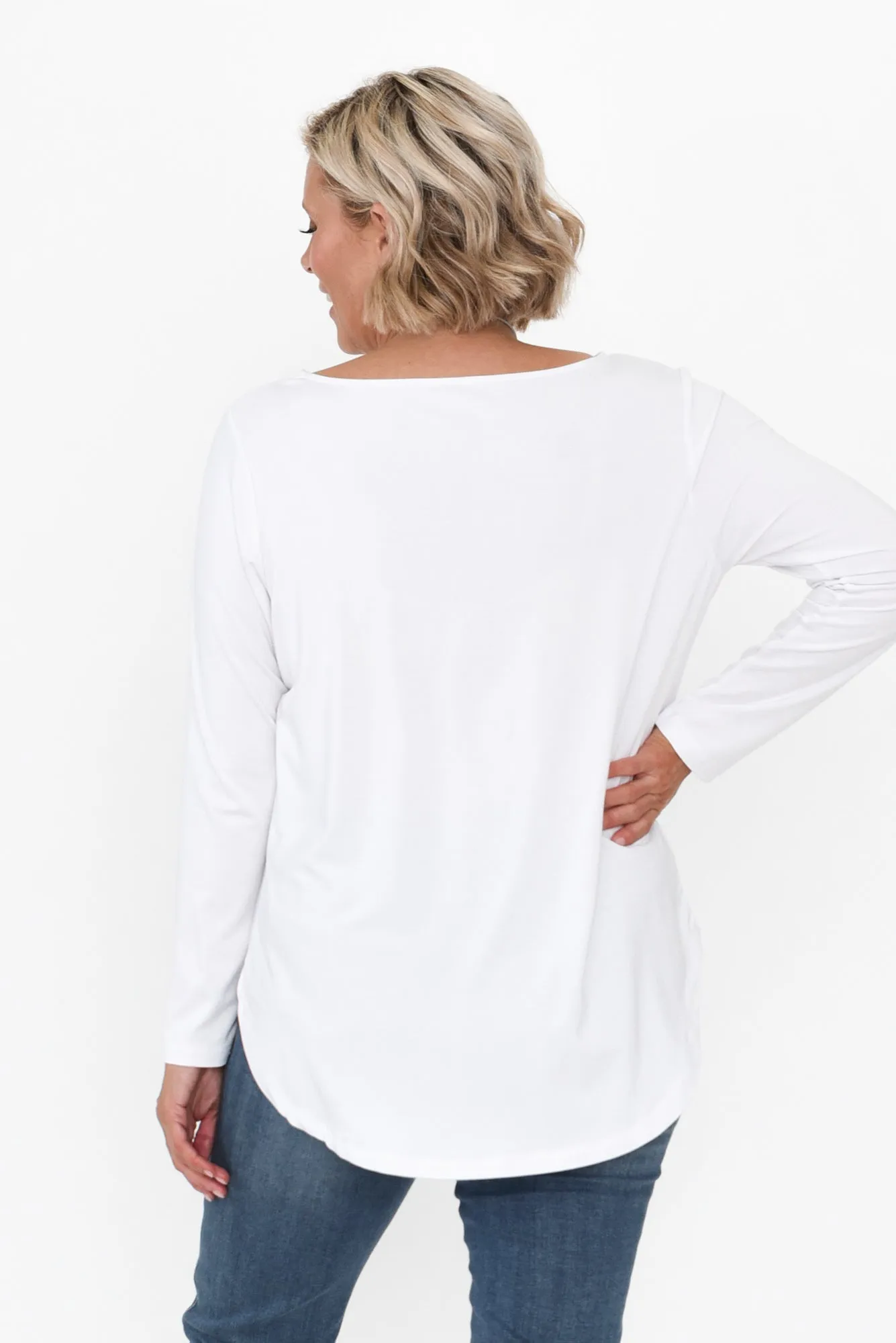 Adele White Long Sleeve Bamboo Tee