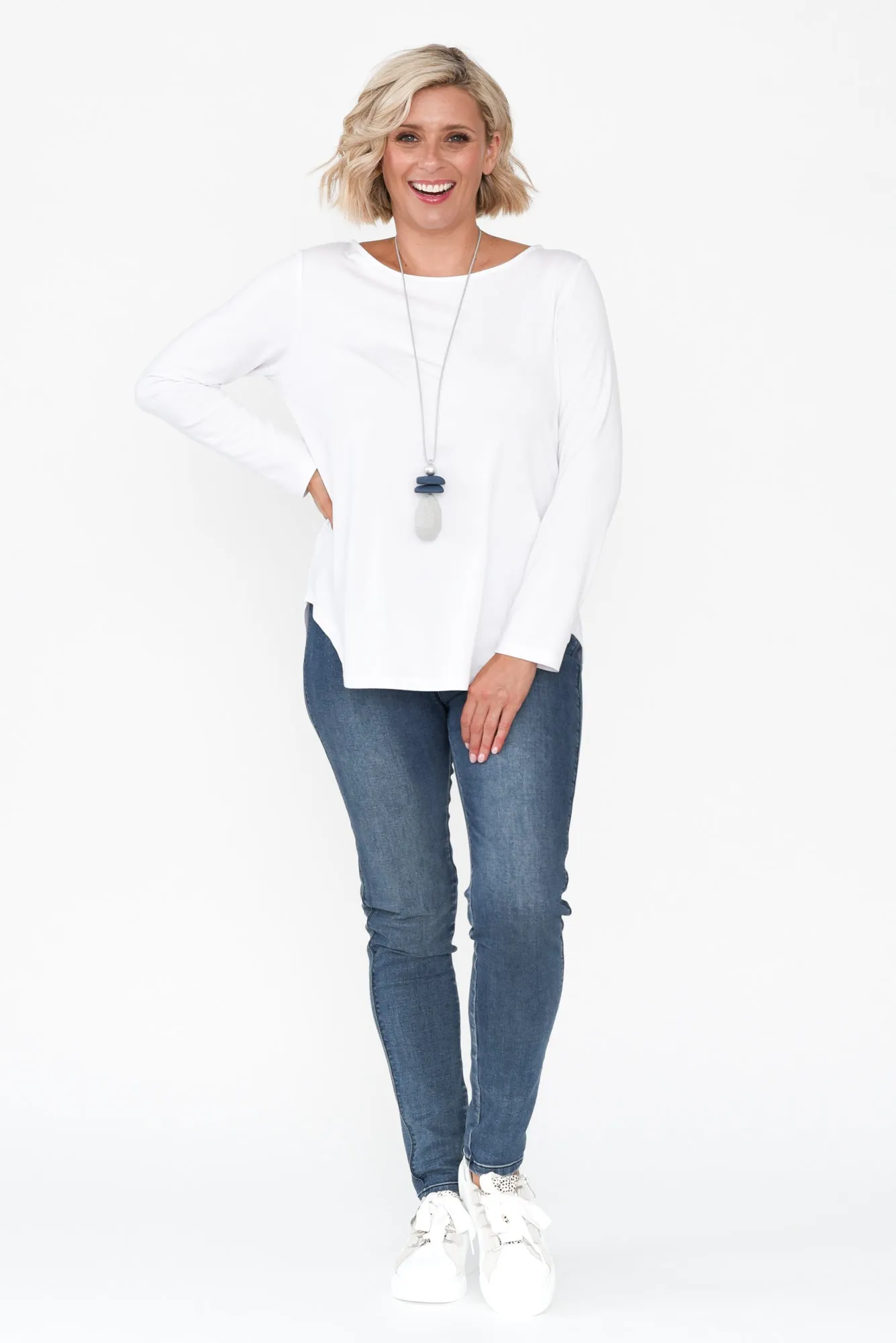 Adele White Long Sleeve Bamboo Tee