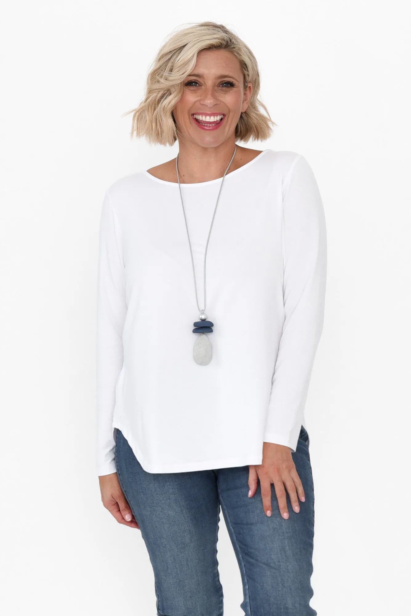 Adele White Long Sleeve Bamboo Tee
