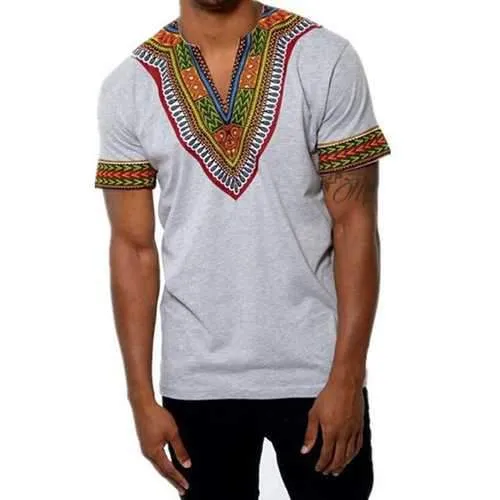 African Ethnic Style Printed V-neck T Shirts