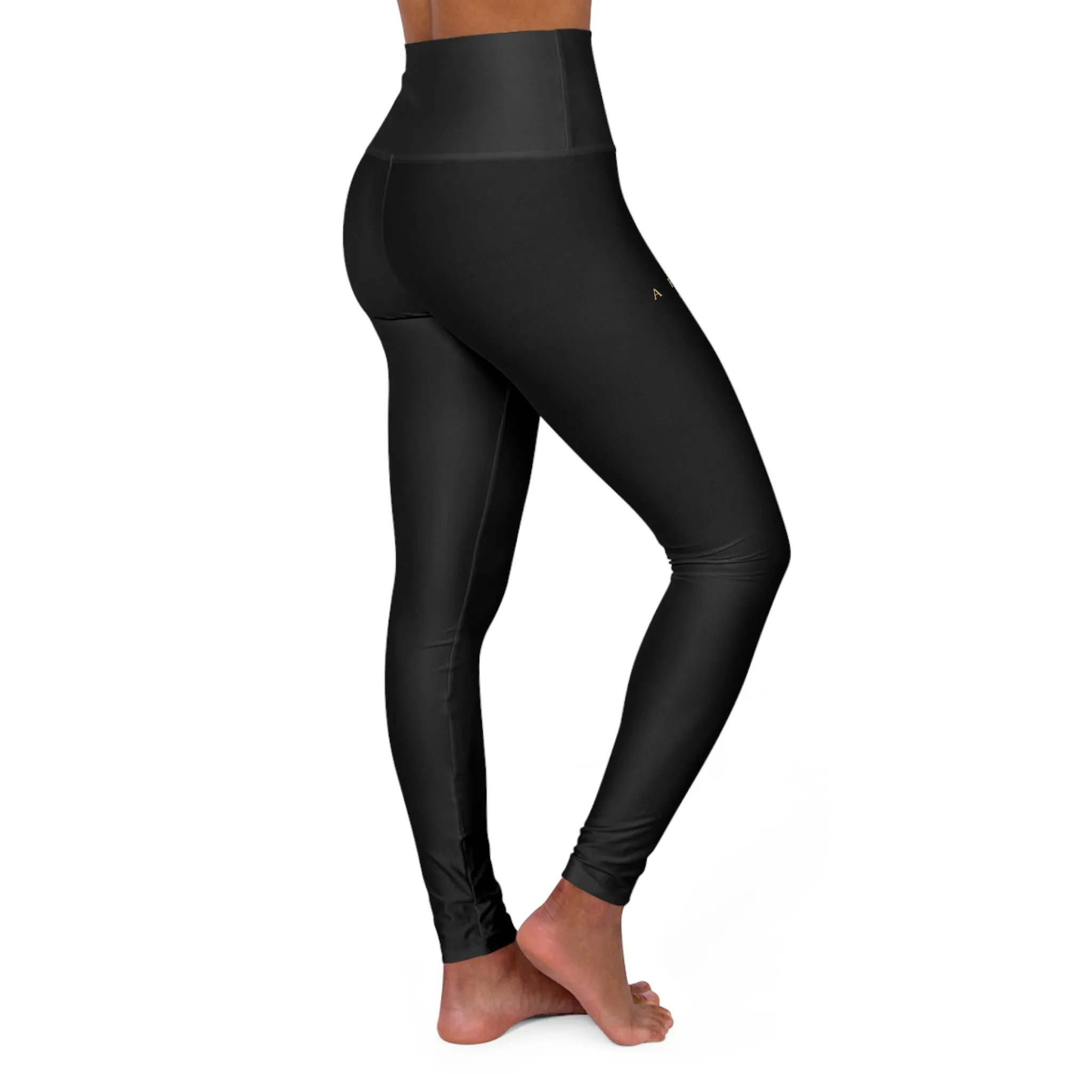 Aftrz Minimal High Waisted Leggings - Black with Tan Logo