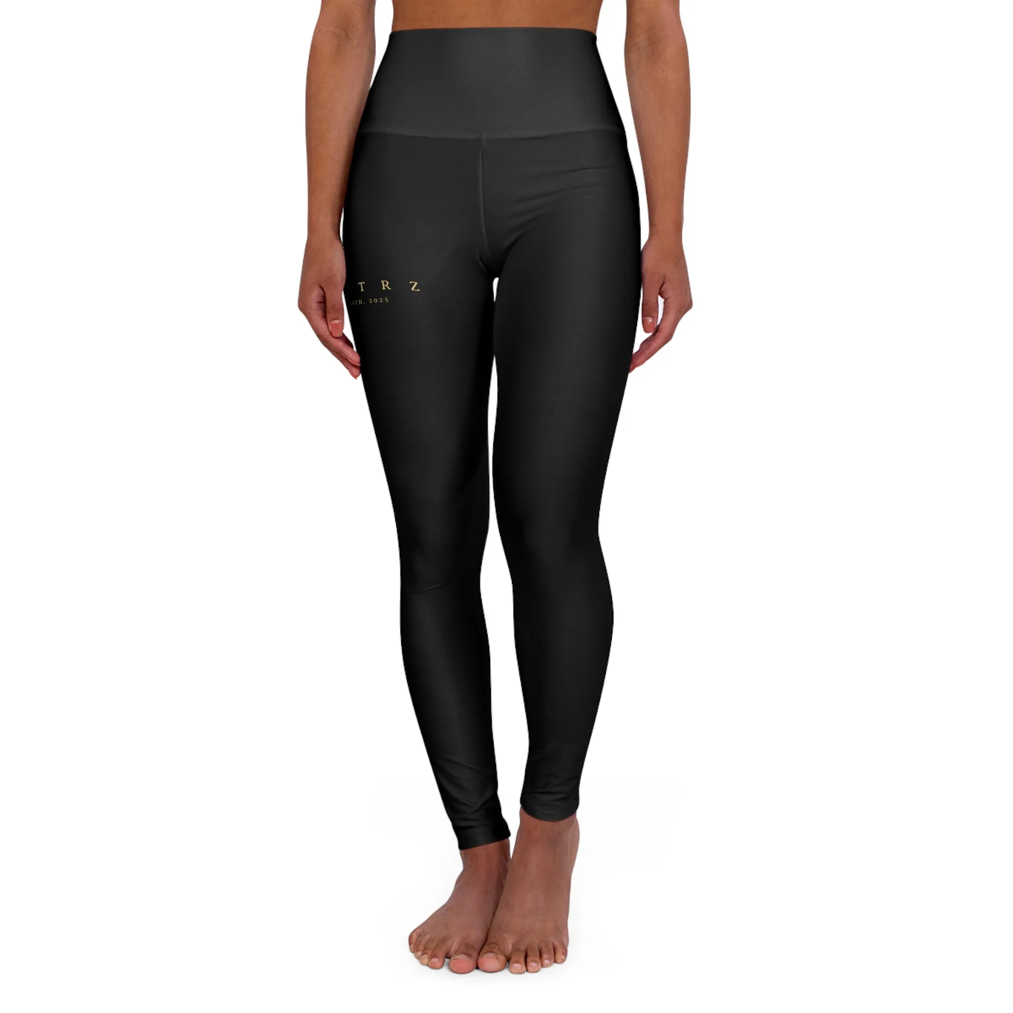Aftrz Minimal High Waisted Leggings - Black with Tan Logo