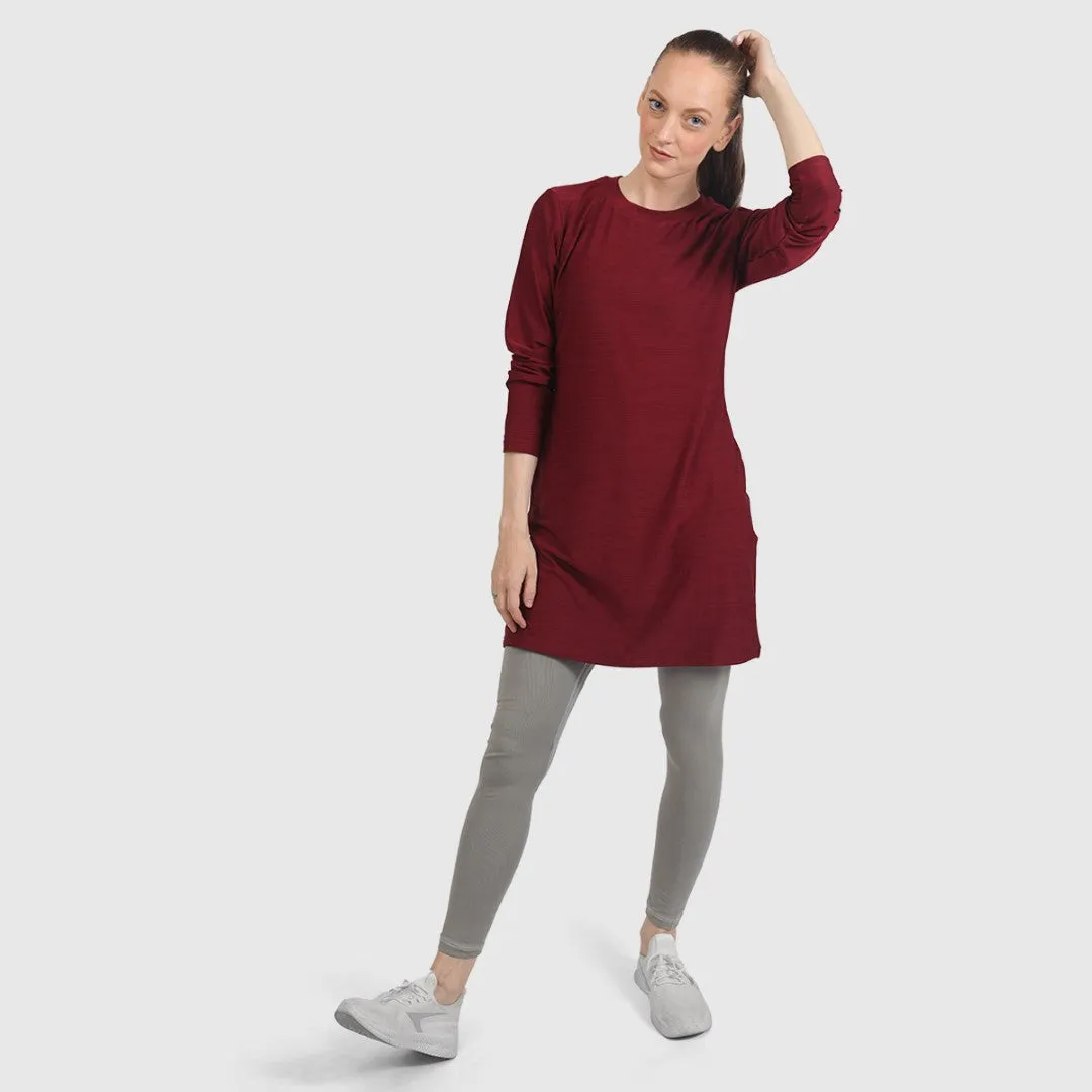 Alay Tee Dress - Deep Red (Full Sleeves)