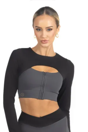 Alisha Color Block Activewear Long Sleeve Top in Black