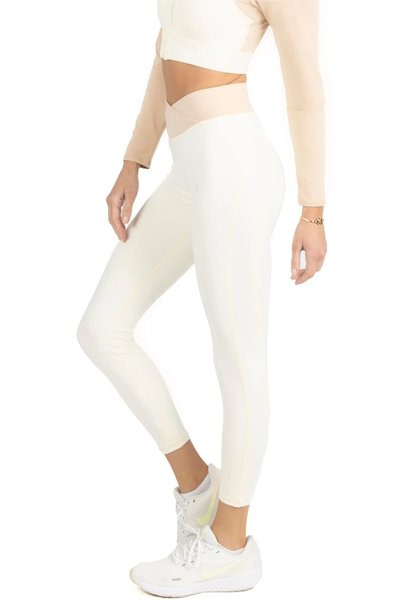 Alisha V Waistline Colorblock Legging in Beige
