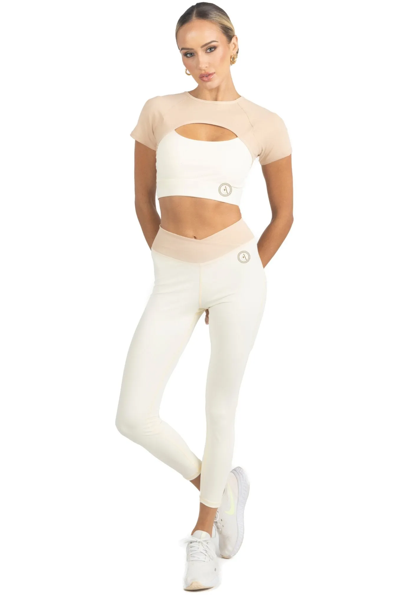 Alisha V Waistline Colorblock Legging in Beige