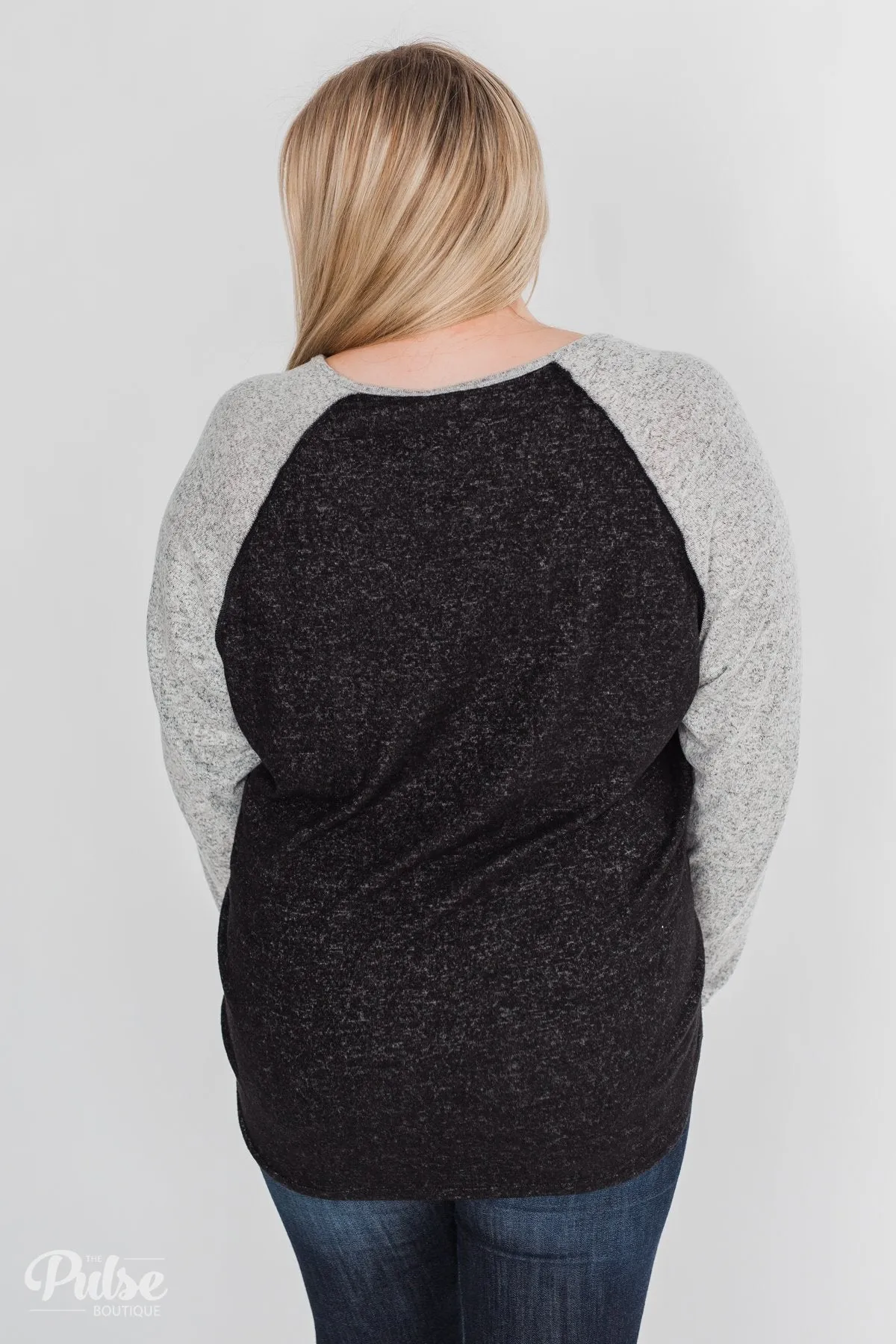 Along the Way Raglan Top - Black & Heather Grey