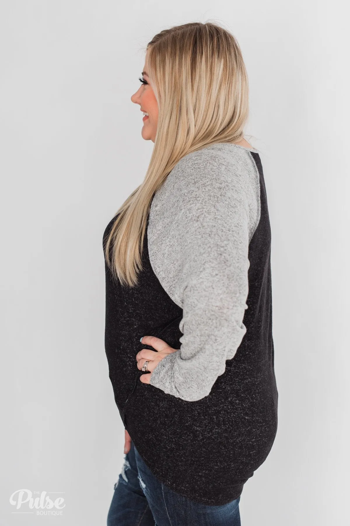 Along the Way Raglan Top - Black & Heather Grey