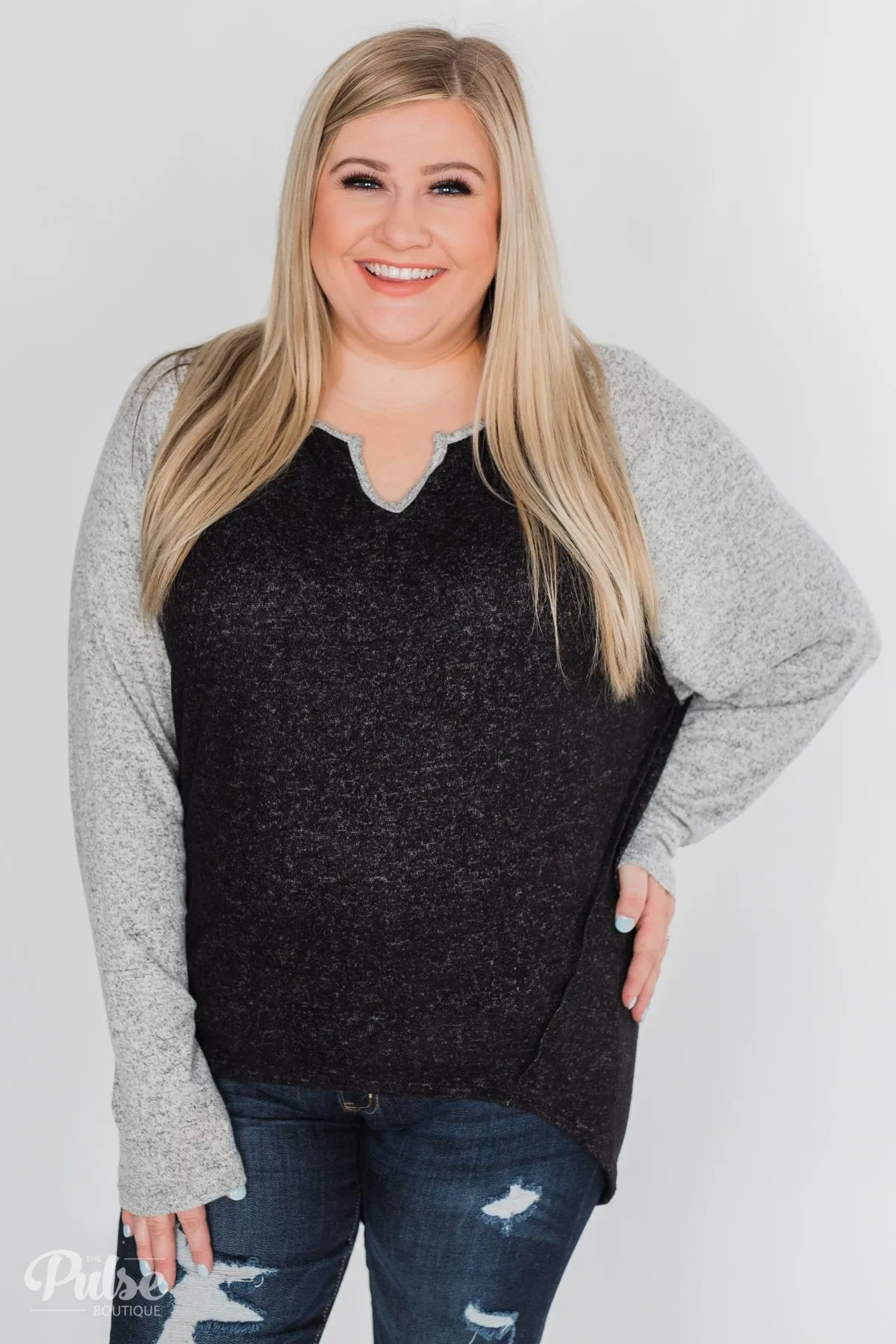 Along the Way Raglan Top - Black & Heather Grey