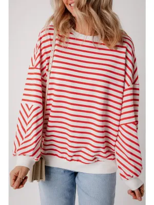Annalise Stripe Drop Shoulder Crewneck Loose Sweatshirt