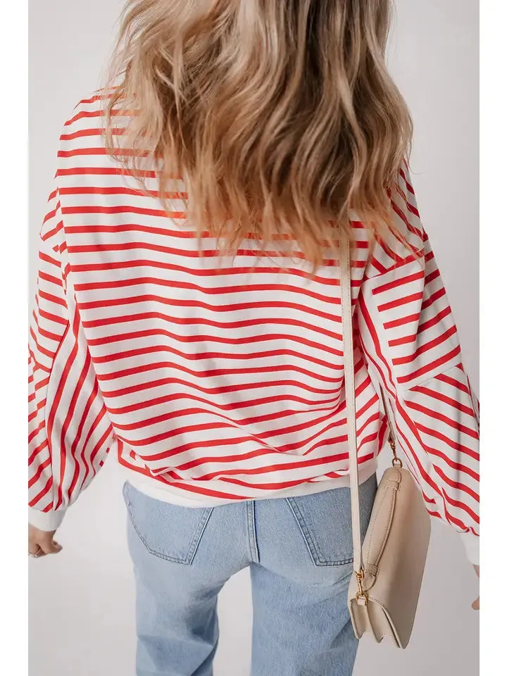Annalise Stripe Drop Shoulder Crewneck Loose Sweatshirt