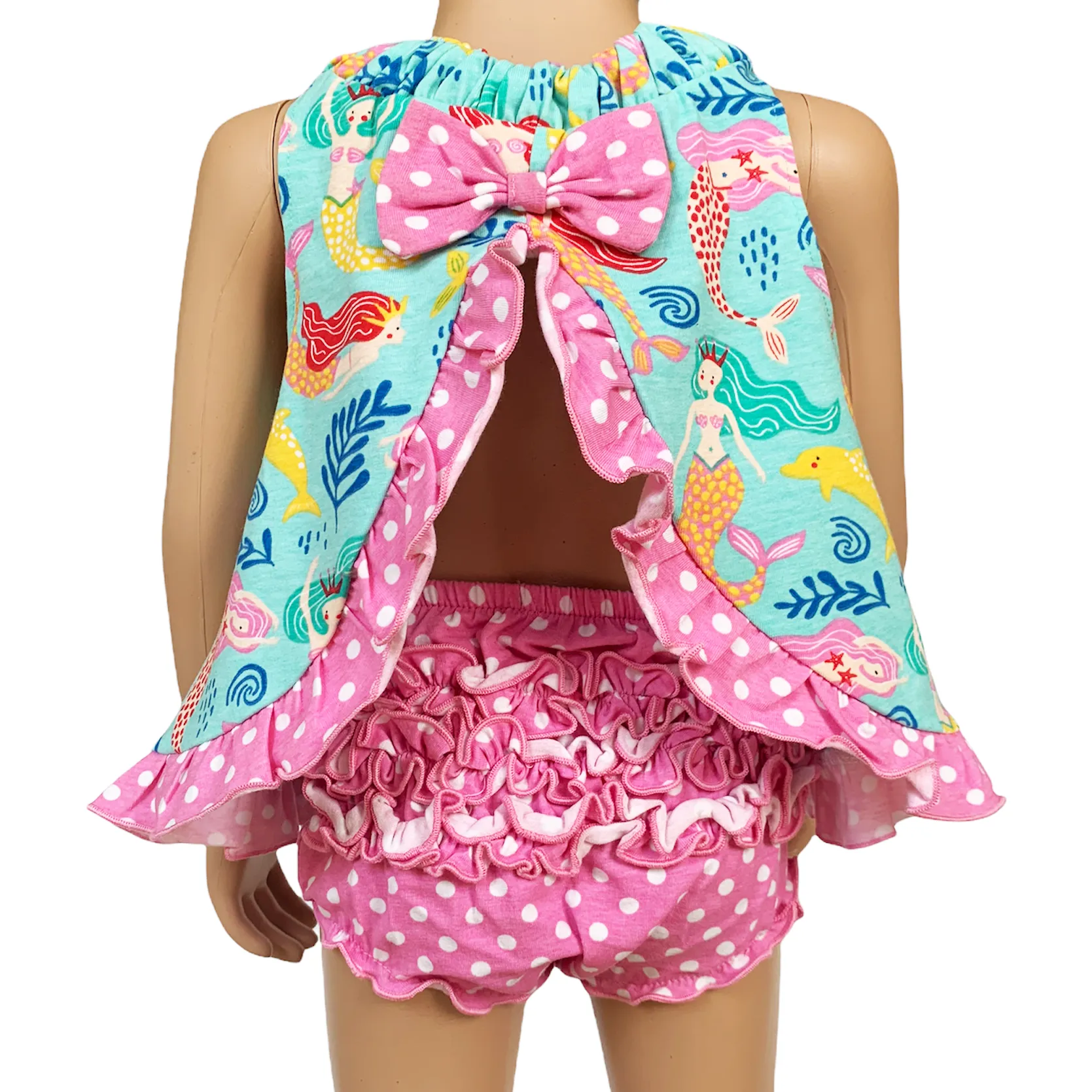 AnnLoren Baby & Toddler Girls Pink Polka Dot Knit Ruffled Butt Bloomer Diaper Cover